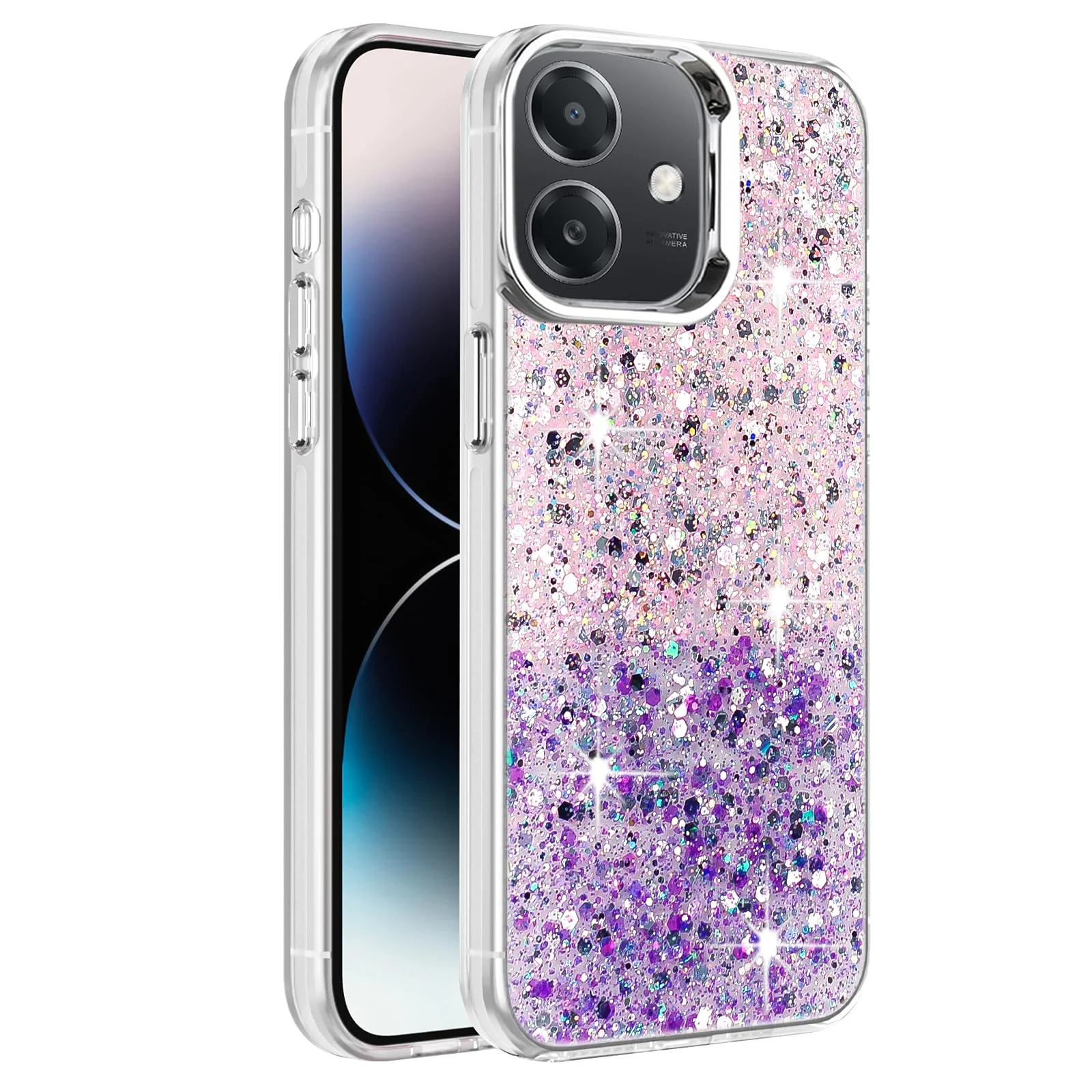 DL3 Mobilak Glitter Protective Case for OPPO A3 / OPPO A3X, Supports wireless charging, Camera protection, Shock-absorbing protection - Pink Purple