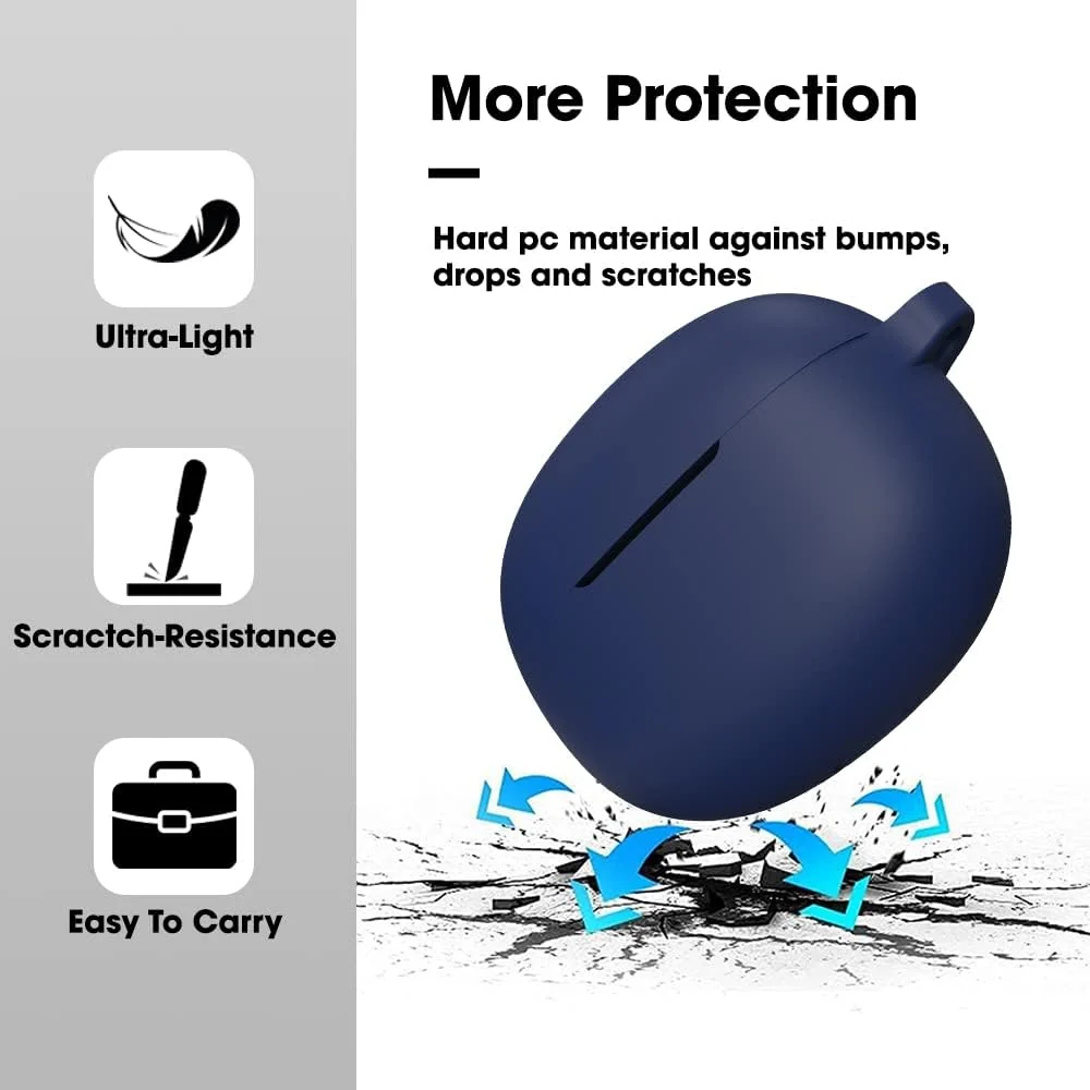 DL3 Mobilak Silicone Case Compatible with realme Buds T100 Earbuds, Soft Silicone Protective Case Cover, Shockproof Sleeve with Carabiner - Blue