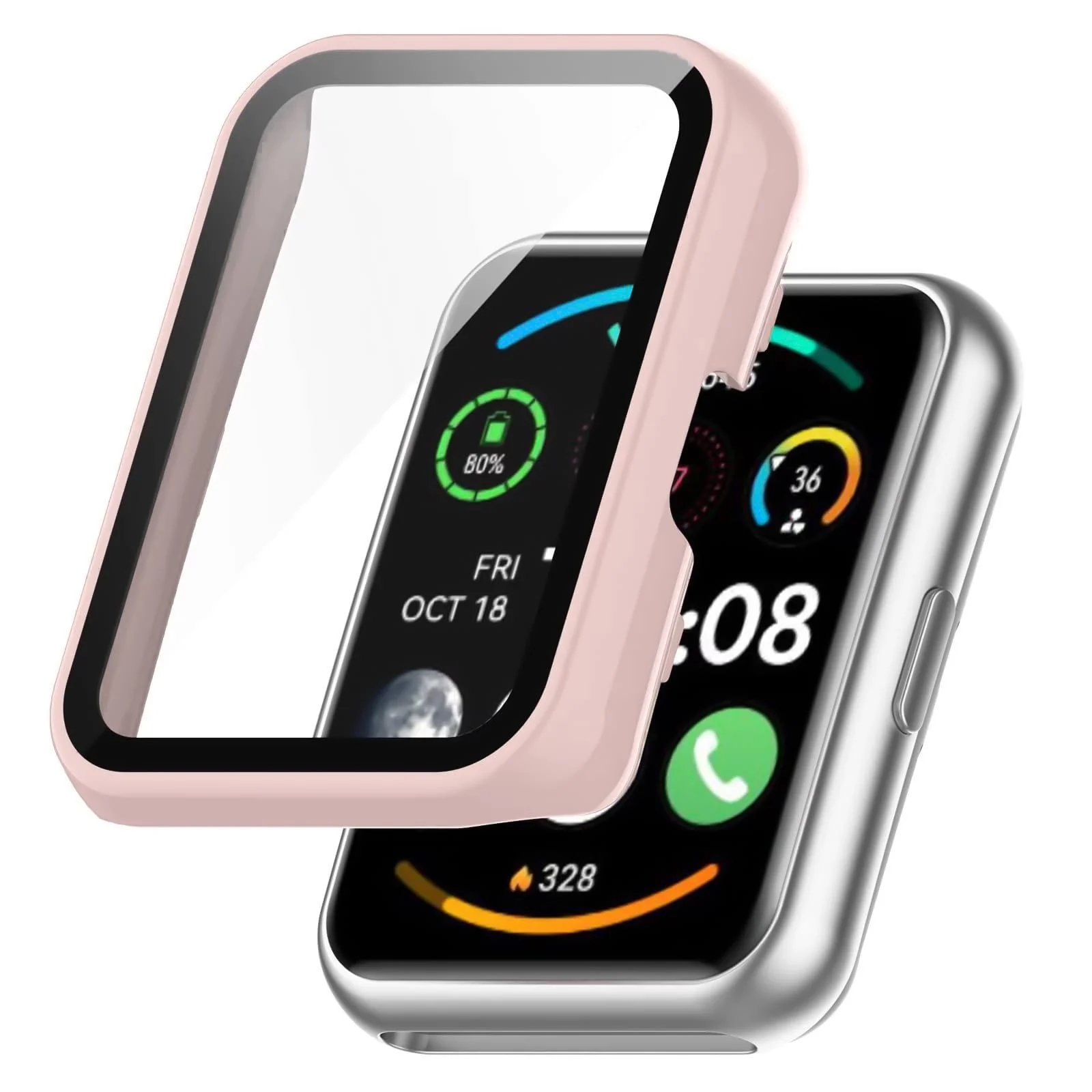 DL3 MOBILAK Full-Coverage Watch Case with Tempered Glass for Huawei Watch Fit / Honor Watch ES, Pink