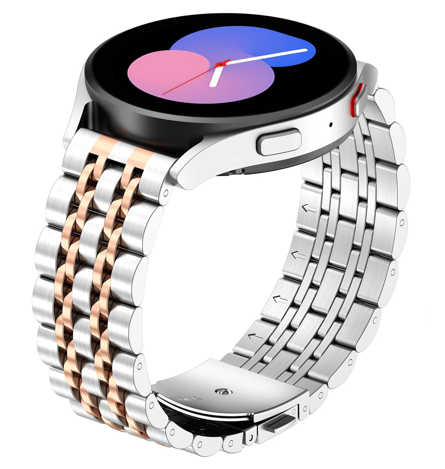 DL3 Mobilak Metal Band 20MM Strap for Samsung Gear Sport, Watch 4/5/5 Pro, S2 Classic, Active 2 40mm 44mm, Amazfit GTS 3/4/4 Mini, Bip 3/Pro/U, GTS 2 Mini/2e - Silver & Rose Gold