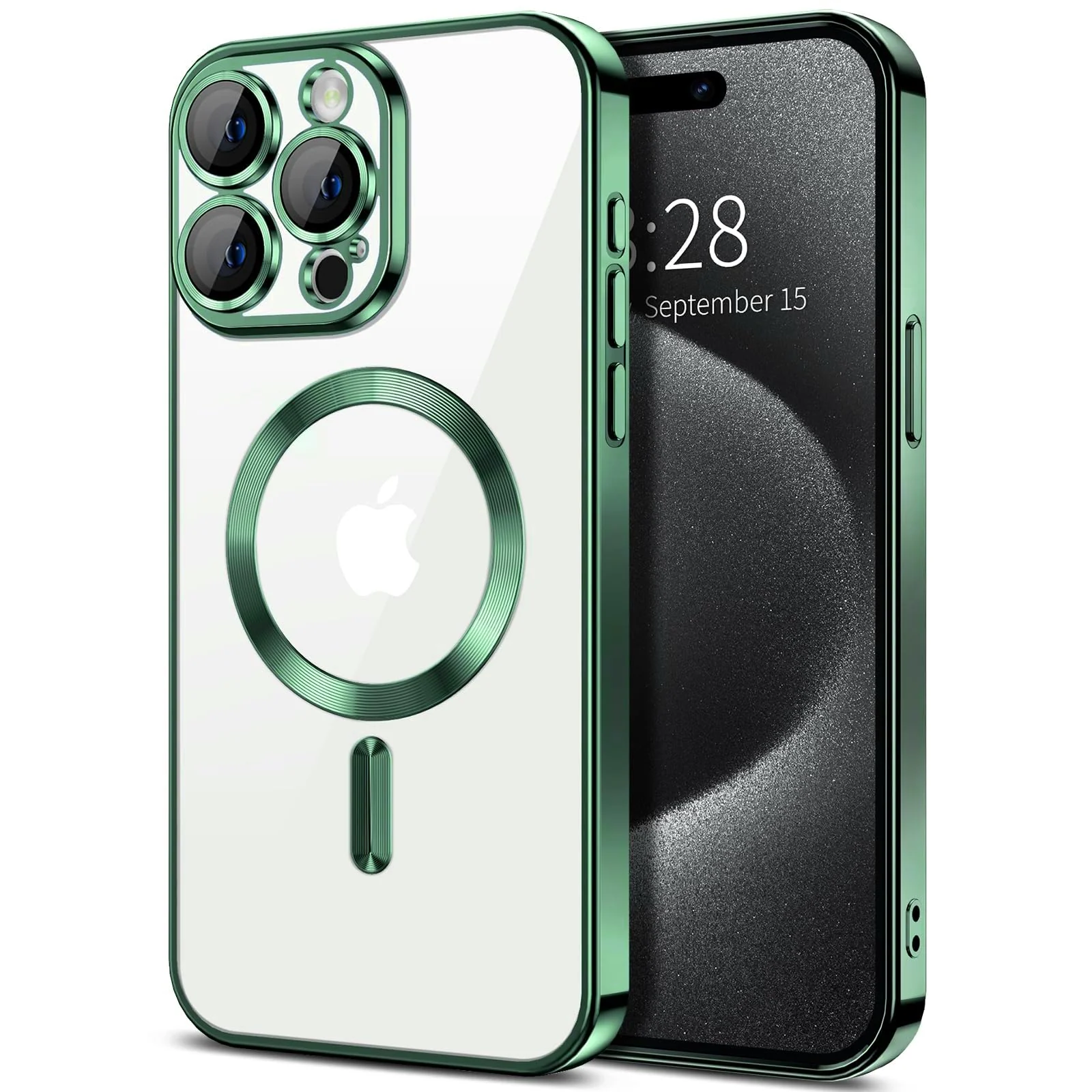 DL3 Mobilak Plated-Edge Protective Case for iPhone 15 Pro Max 6.7-Inch, Compatible with MagSafe accessories, Supports wireless charging, Shock-absorbing protection - Green