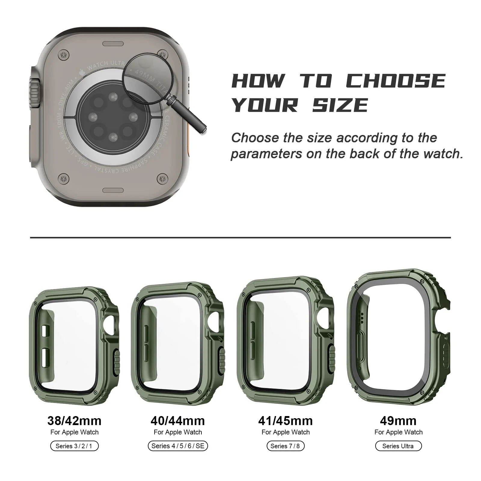 DL3 Mobilak Case Rugged For Apple Watch Ultra 2 / Ultra 49mm with Screen Protector, Durable Military Grade Quattro Pro Series Drop-Proof Protective Cover Full Coverage Shock-Proof Bumper - Green