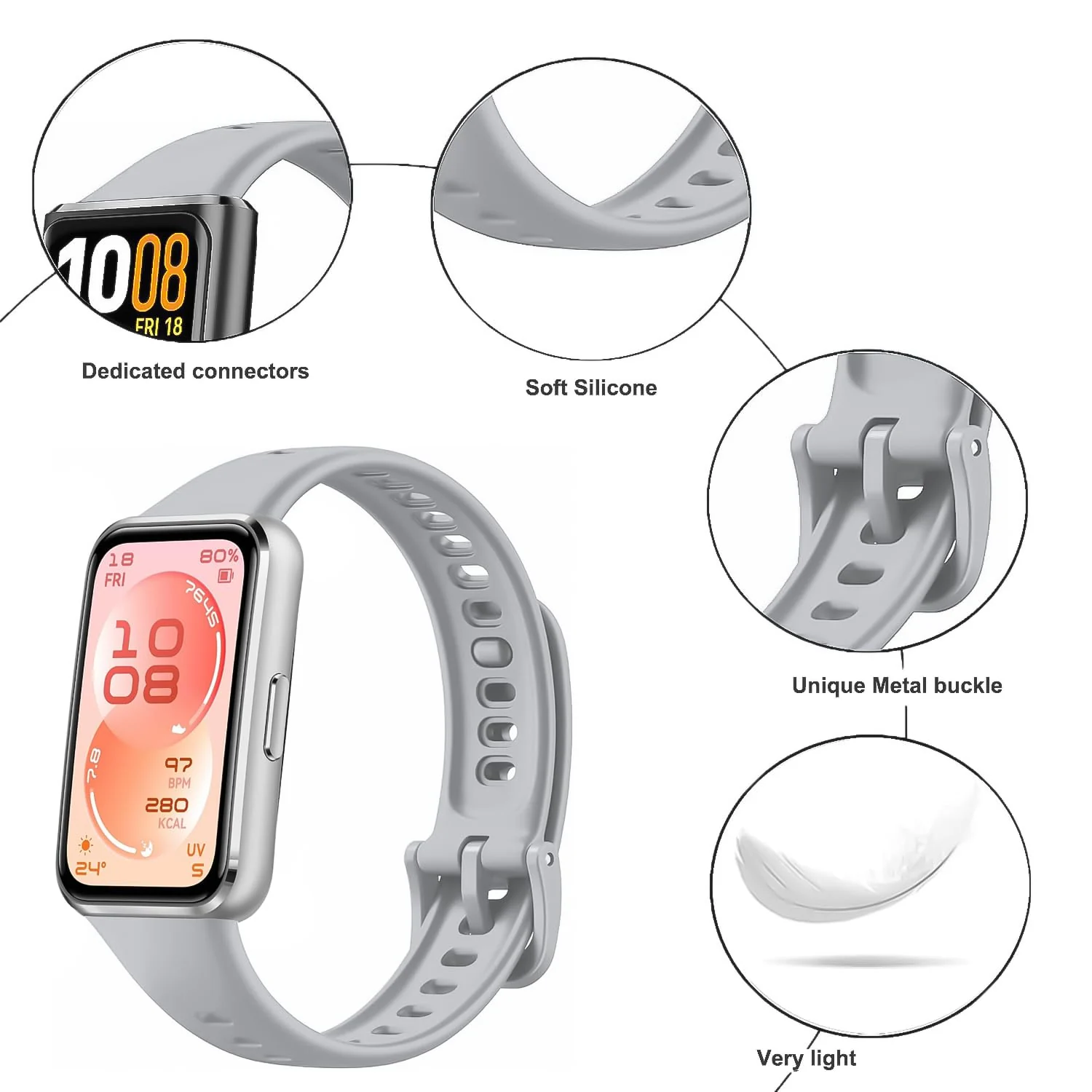 DL3 Mobilak Silicone Bracelet for Huawei Band 11/Band 11 Pro Strap, Soft Silicone Sport Band, Soft Breathable, for Huawei Band11/11 Pro Adjustable Replacement Strap - Gray