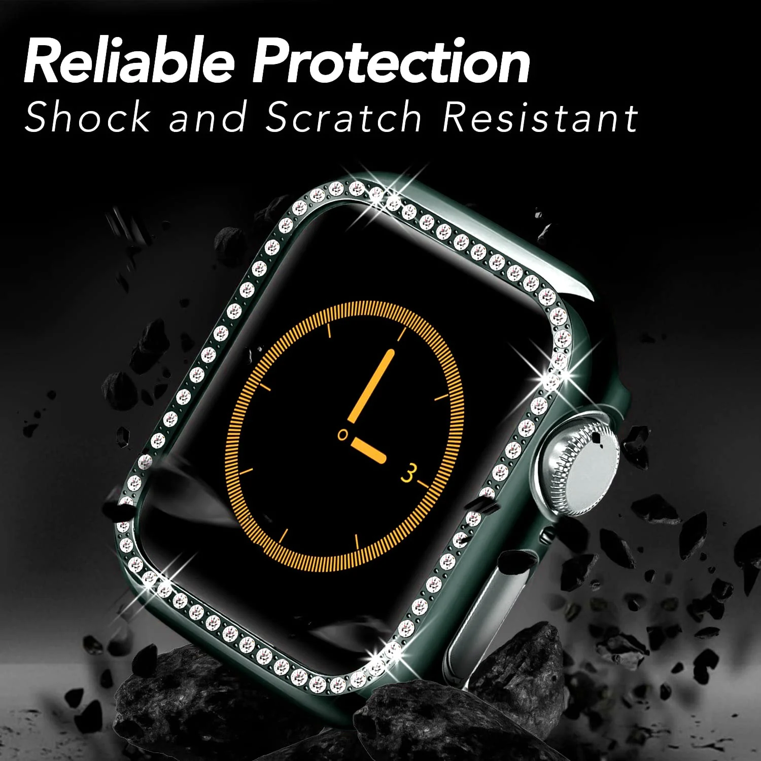 DL3 Mobilak Bumper Diamond Case Compatible with Apple Watch Series 8/7 45mm, Bling Crystal Diamonds PC Plastic Protector Case Cover Frame For Apple Watch Series 8/7 45 mm - Green