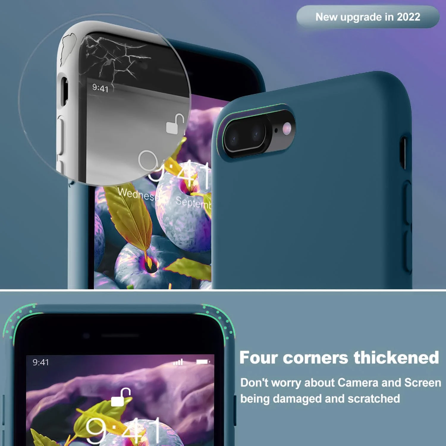 DL3 Mobilak Liquid Silicone Case for iPhone 6 Plus / 6S Plus, Shock-absorbing protection, Scratch-resistant surface, Soft microfiber lining - Storm Blue
