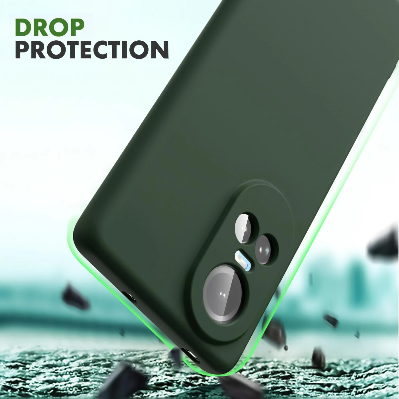 DL3 Mobilak Liquid Silicone Case for OPPO Reno 10, Shock-absorbing protection, Scratch-resistant surface, Soft microfiber lining - Green