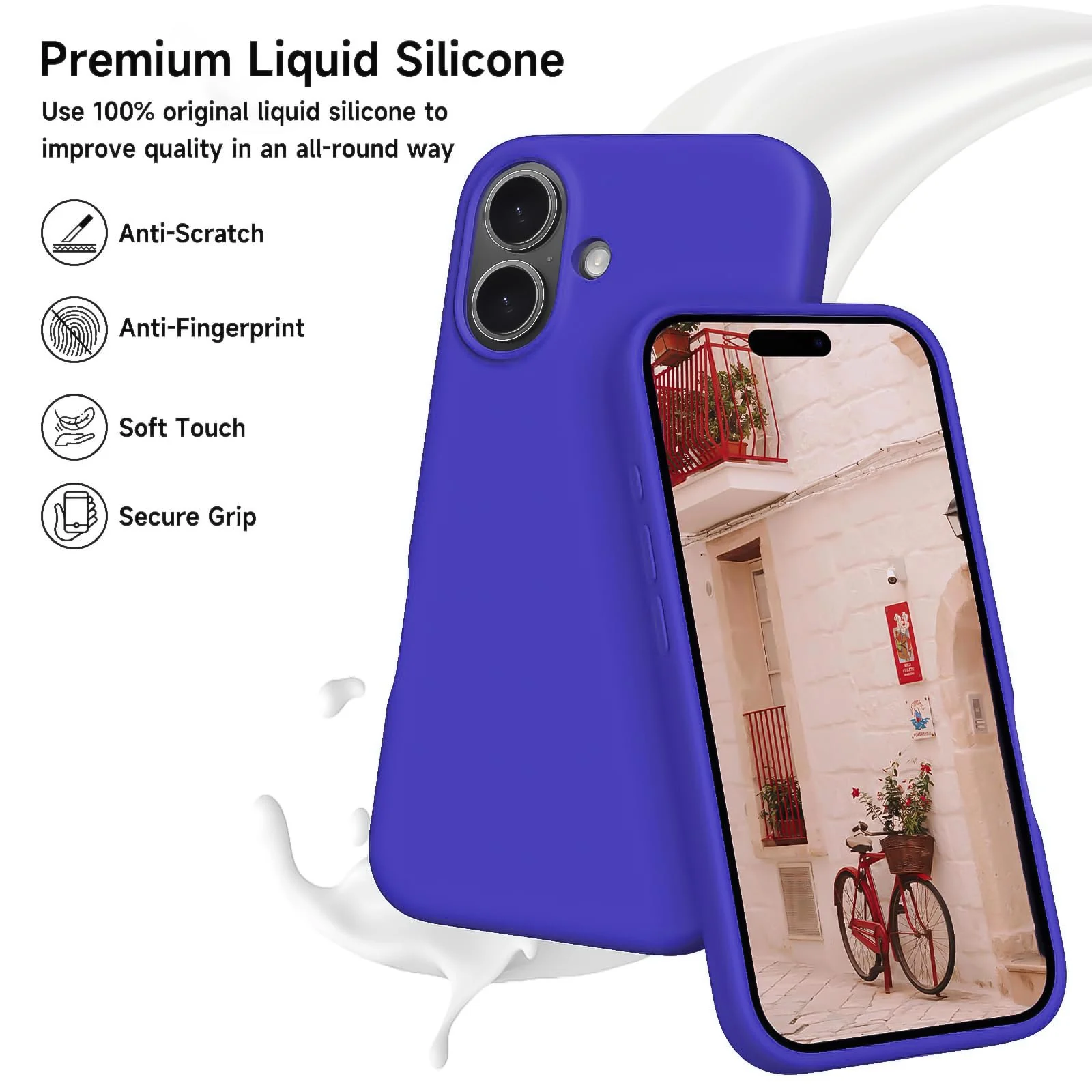 DL3 Mobilak Liquid Silicone Protective Case with Soft Microfiber Lining for iPhone 16 - Pepsi