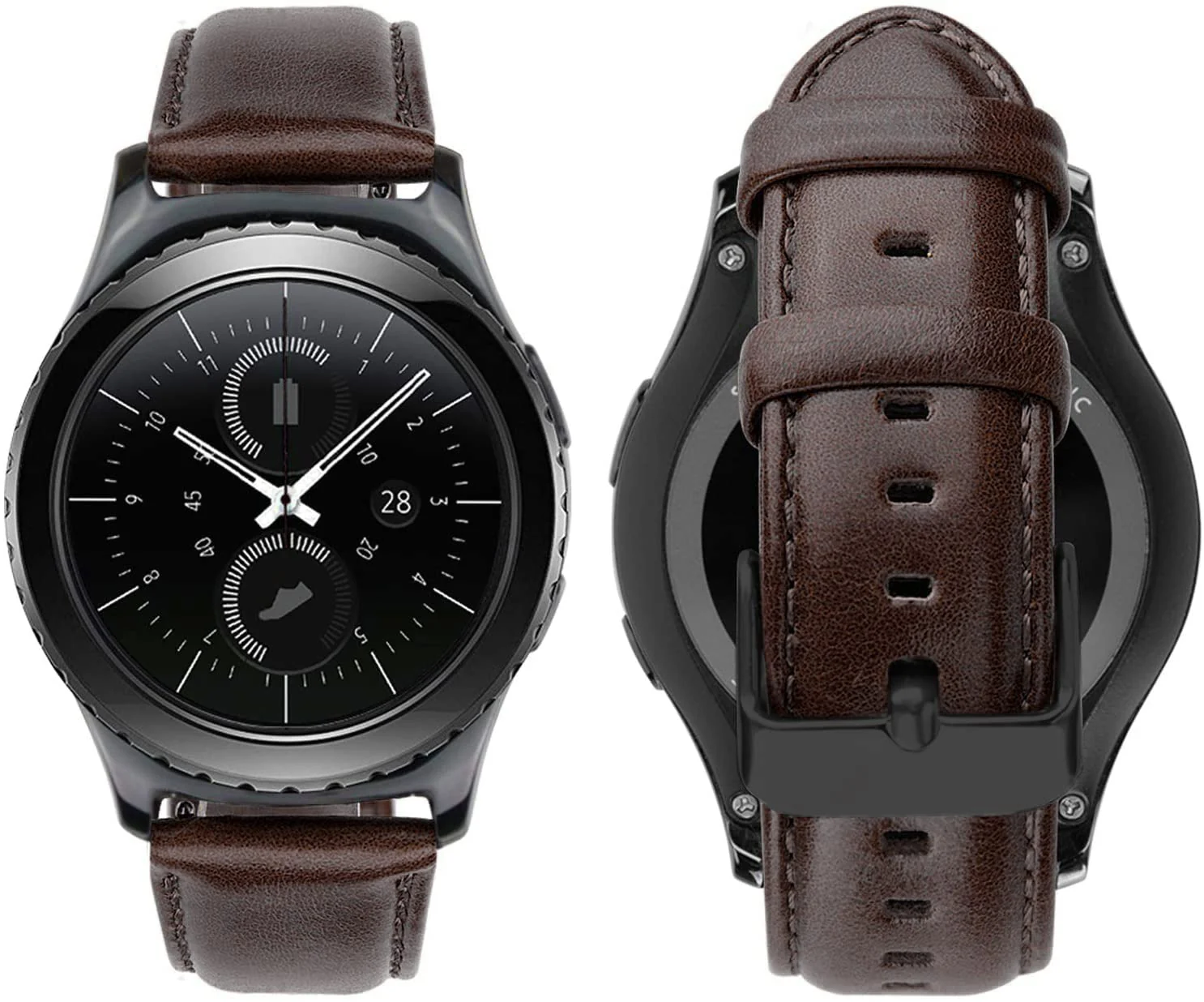 DL3 Mobilak Leather Band 20MM Strap For Samsung Gear Sport/Watch 4/Watch 5/5 Pro /S2 classic/active 2 40mm 44mm/Amazfit GTS 3/ GTS 4/4 Mini/Bip 3/Pro/GTS 2 mini/GTS 2e/Bip U/UPro - Dark Brown