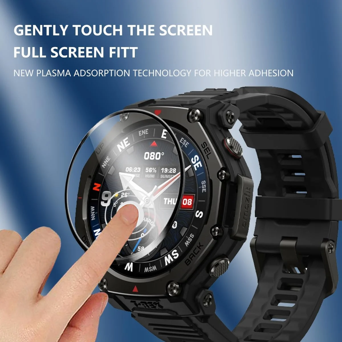 DL3 Mobilak Screen Protector For Amazfit T-Rex 3, 3D Curved Soft Edge Protective Film [Anti-Scratch] [Bubble Free] [Ultra Shatterproof] [High Sensitive] (Not Glass) - Black