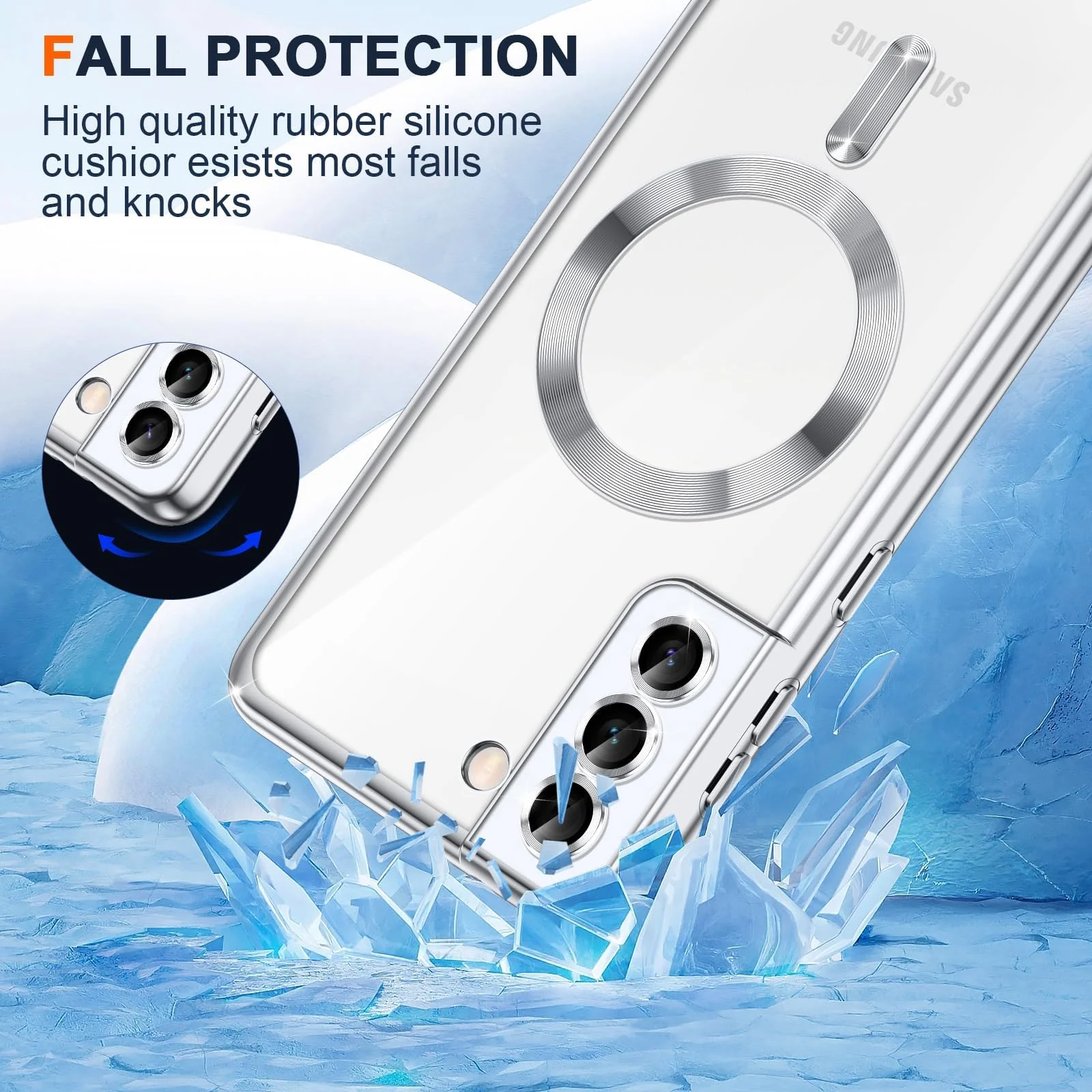 DL3 Mobilak Clear MagSafe-Compatible TPU Case and Camera Lens Protector for Samsung Galaxy S22 Plus - Silver