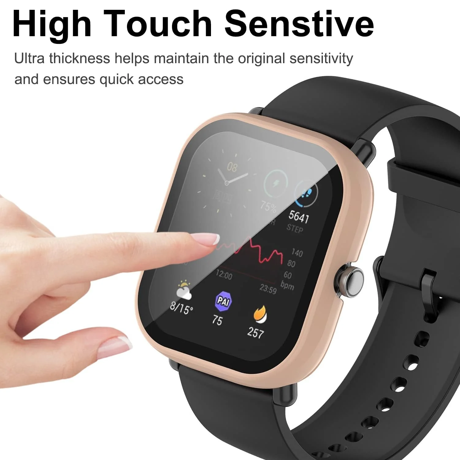 DL3 Mobilak Protective Case Compatible with Amazfit GTS 2 Mini 9H Hardness PC Case Bumper Full Slim Protective Cover with Tempered Glass For Amazfit GTS2 Mini - Pink