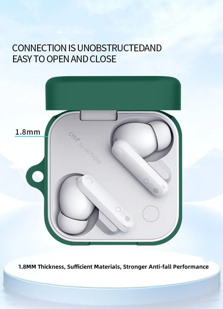 DL3 Mobilak Compatible with Nothing CMF Buds 2a Case Cover, Soft Silicone Shockproof Protective Case Wireless Earbuds with Carabiner, Front LED Visible - Green