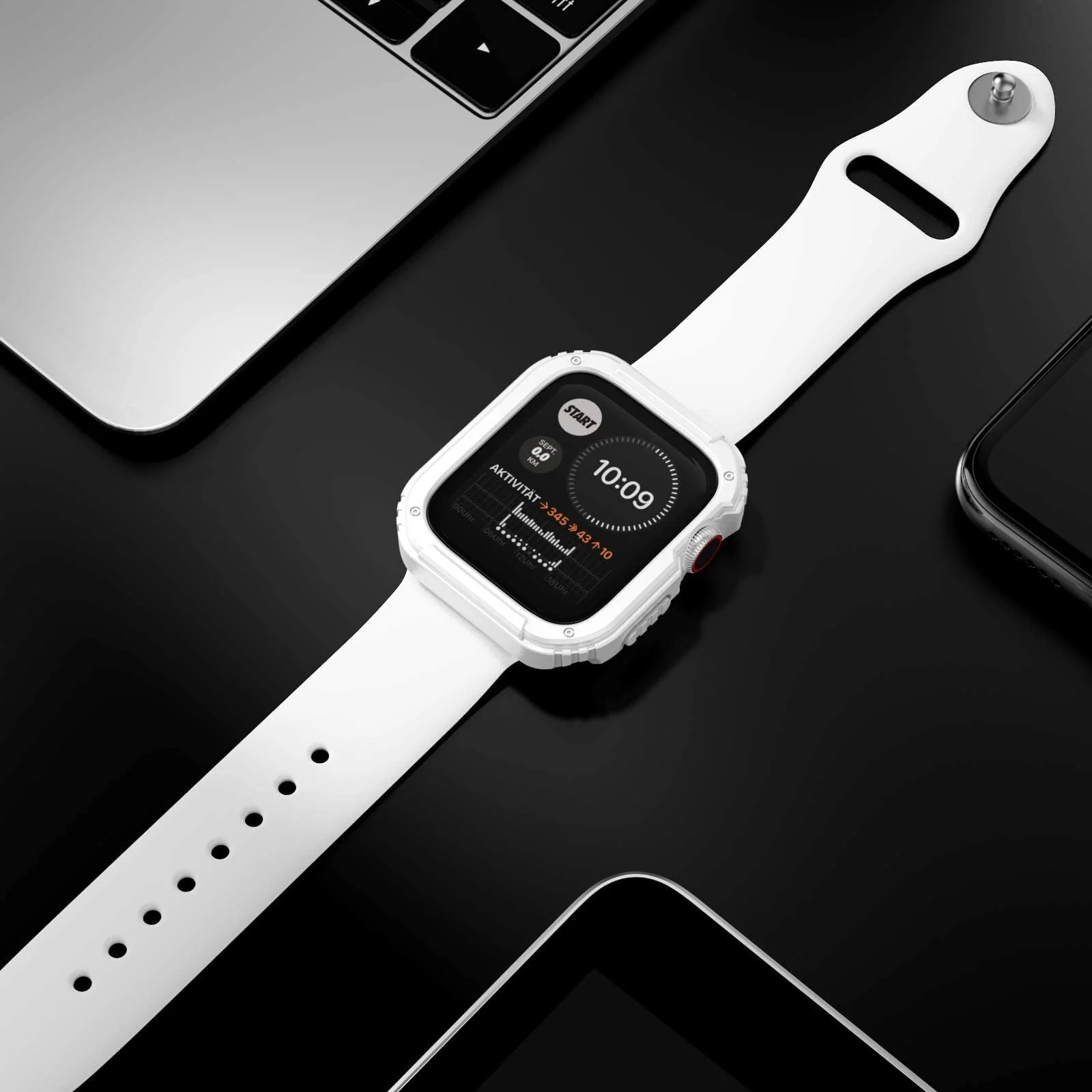 DL3 Mobilak Rugged Apple Watch Case 42mm Series 3/2/1 with Built-in Glass Screen Protector, Durable Military Grade Drop-Proof Protective Cove Full Coverage Shock-Proof Bumper For iWatch 42mm - White