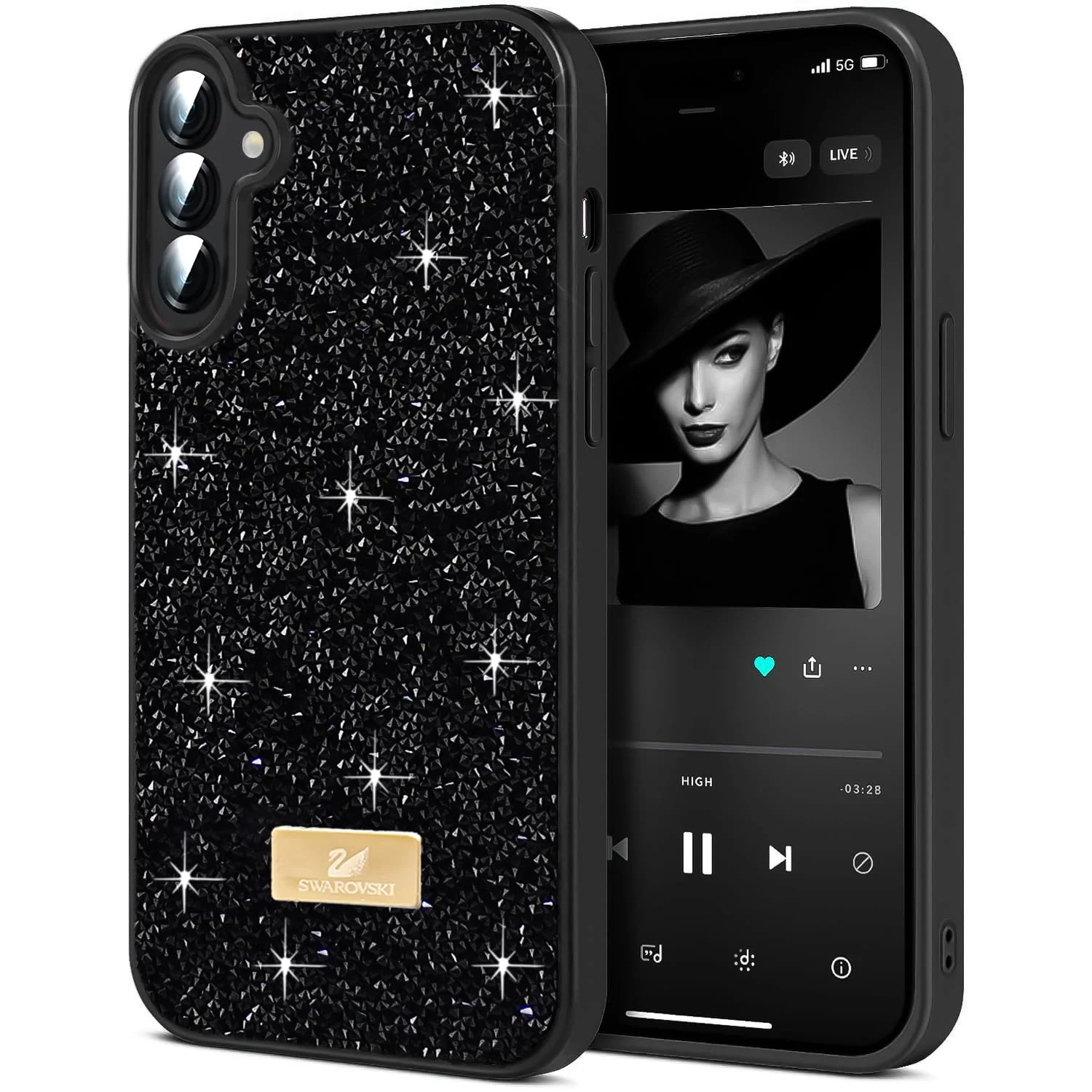 Case For Samsung Galaxy S25 FE 5G Case Glitter, Sparkle Diamond Crystal Bling Case with Bling, Ultra Thin Lightweight Full Body Shockproof Anti-Scratch Protective Cover - Black