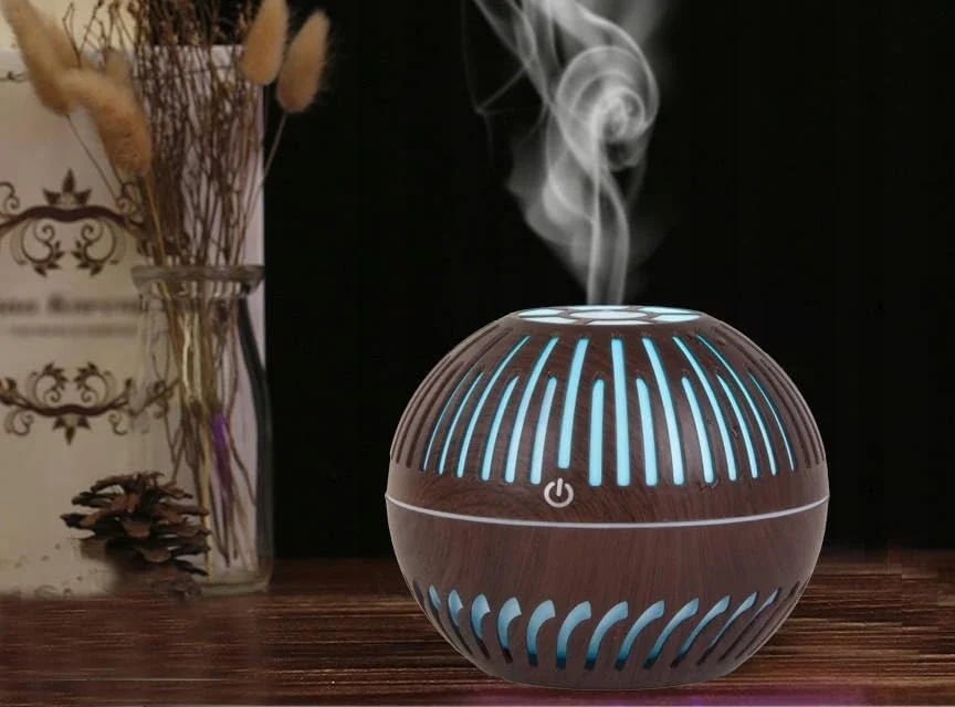 Mobigon Wood Cool Mist Ultrasonic Humidifier for Room Moisture, Aroma Diffuser for Home, 400ml Essential Oil Diffuser with 7 Colorful Night Light, Auto Shut-Off, Home, Office - A. Dark Woody