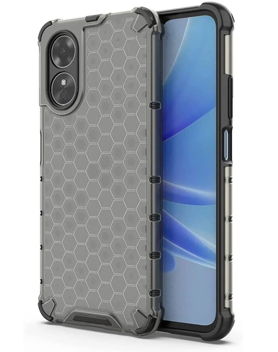 DL3 Mobilak Honeycomb Protective Case for OPPO A17 / OPPO A17K, Shock-absorbing protection, Transparent design, Slim, lightweight profile - Black