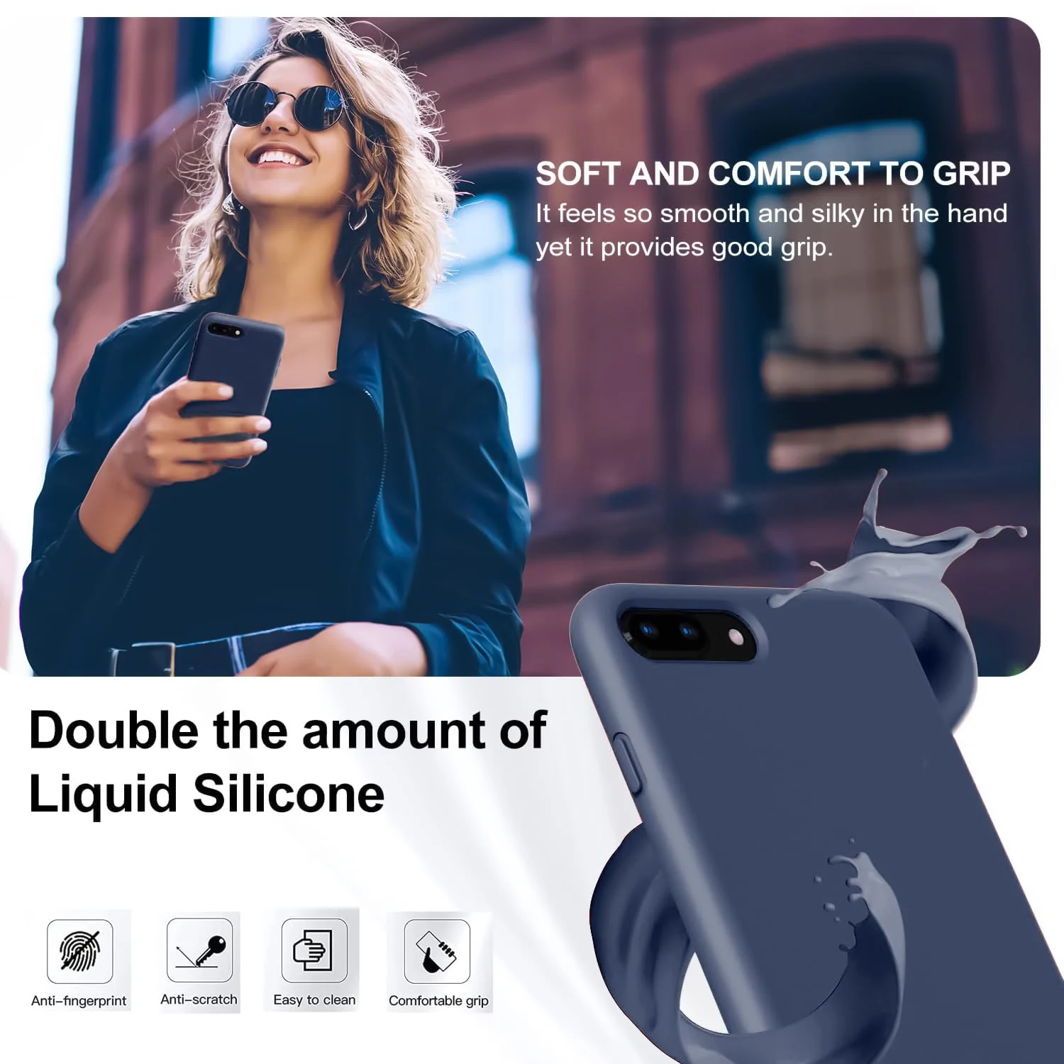 DL3 Mobilak Compatible with iPhone 7 Plus/iPhone 8 Plus Case, Liquid Silicone Case, Full Body Protective Cover, Shockproof, Slim Phone Case, Anti-Scratch Soft Microfiber Lining - Storm Blue