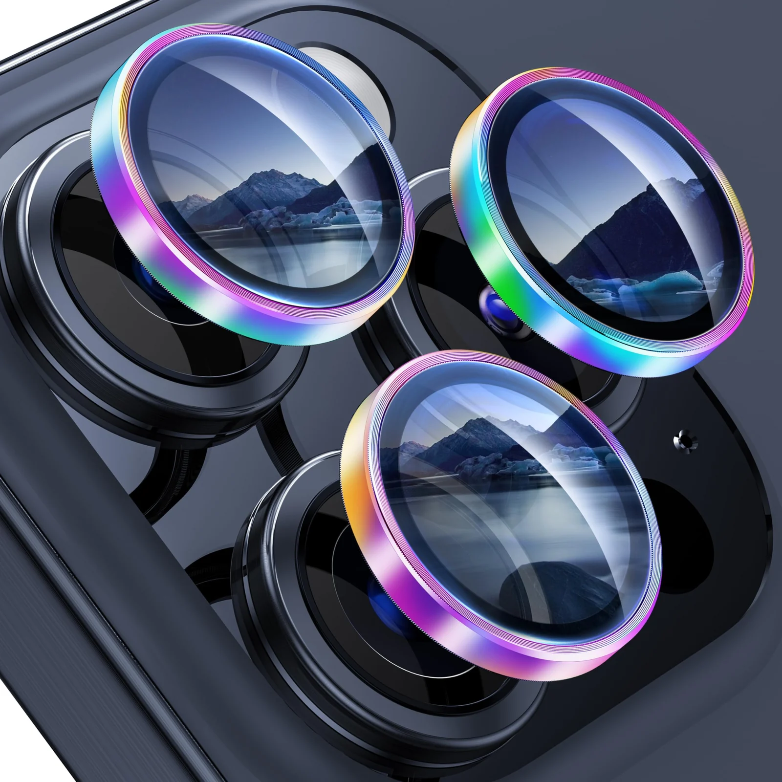 DL3 Mobilak Camera Lens Protector For iPhone 15 Pro/iPhone 15 Pro Max, [Keep Original Shooting] Tempered Glass Screen Protector Metal Individual Camera Cover, Case Friendly - Colorful