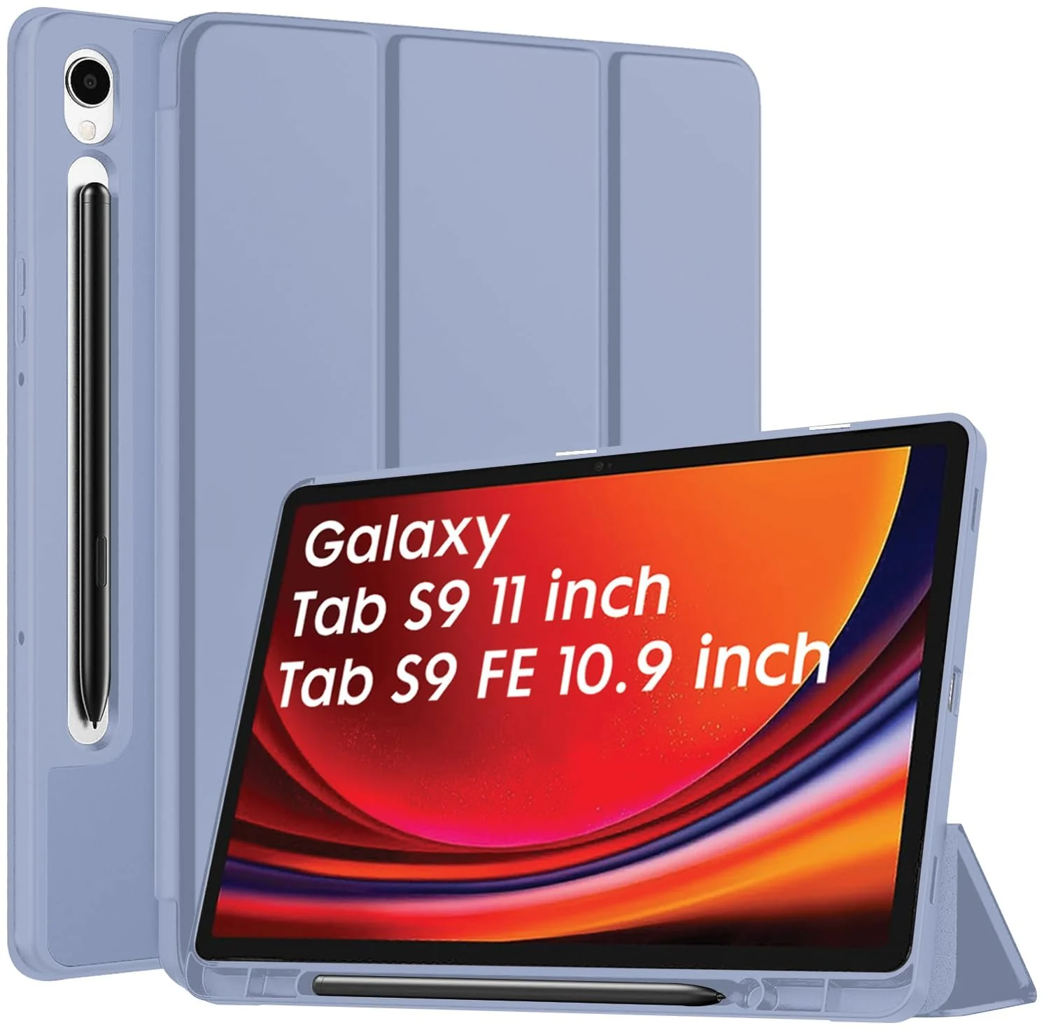 DL3 Mobilak Case for Samsung Galaxy Tab S9 11 Inch with S Pen Holder, Soft TPU Tri-Fold Stand Protective Tablet Cover, Support S Pen Charging, Auto Wake/Sleep - Lavender