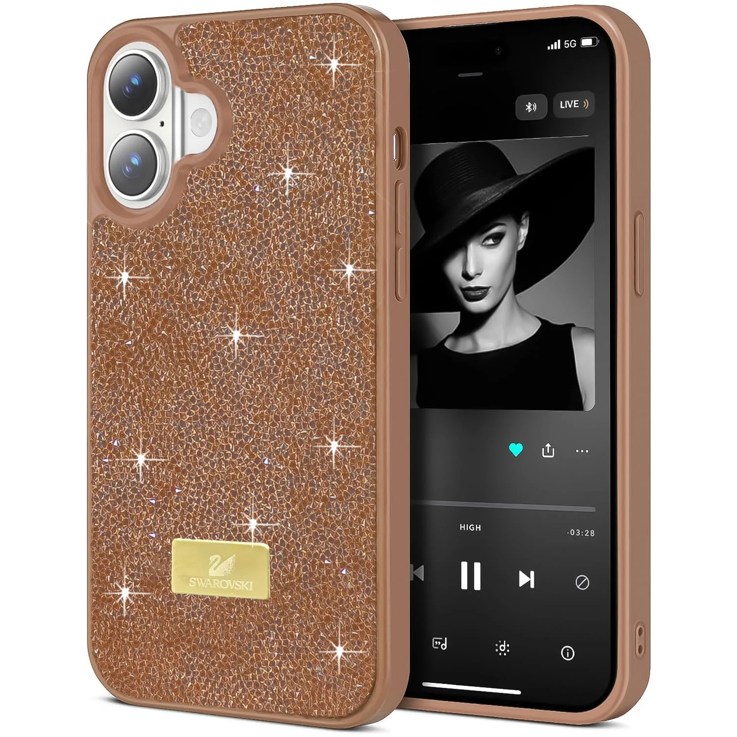 DL3 Mobilak Glitter Rhinestone Protective Case for iPhone 16 6.1-Inch with Shockproof Design