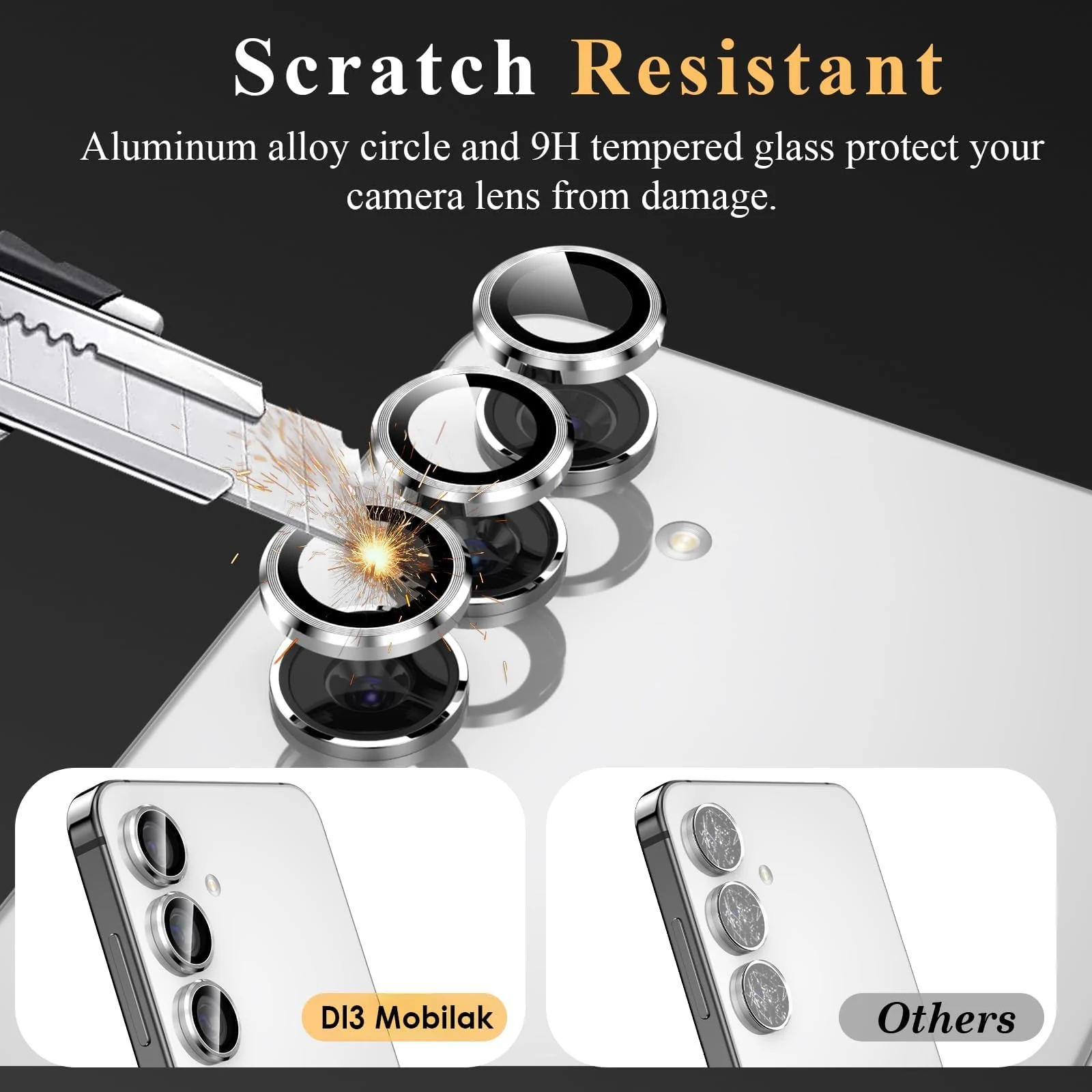 DL3 Mobilak Camera Lens Protector for Samsung Galaxy S23 FE Accessories, 9H Tempered Glass Metal Individual Ring Camera Cover Screen Protector for Samsung S23 FE, Case Friendly, Anti Scratch - Silver