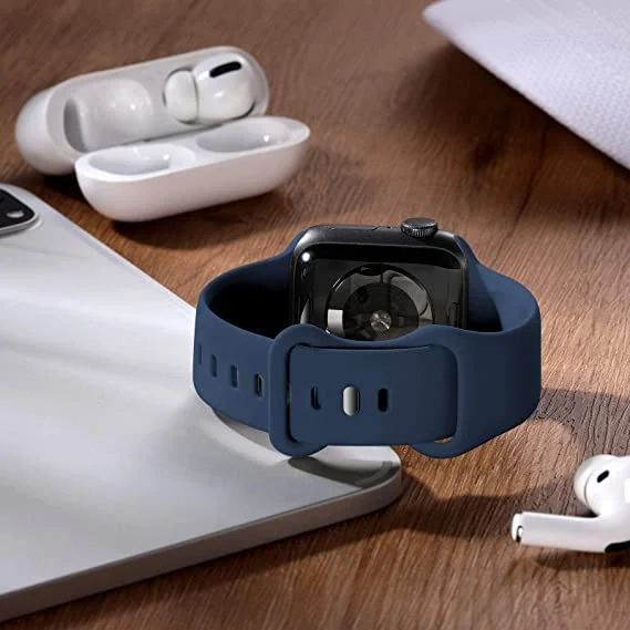 DL3 Mobilak Bands Compatible with Apple Watch Ultra 49mm 45mm 44mm 42mm 41mm 40mm 38mm, Replacement Soft Silicone Strap for iWatch Ultra/Ultra 2 Series 9/8/7/6/5/4/3/2/1 SE (38MM/40MM/41MM) - Dark Blue