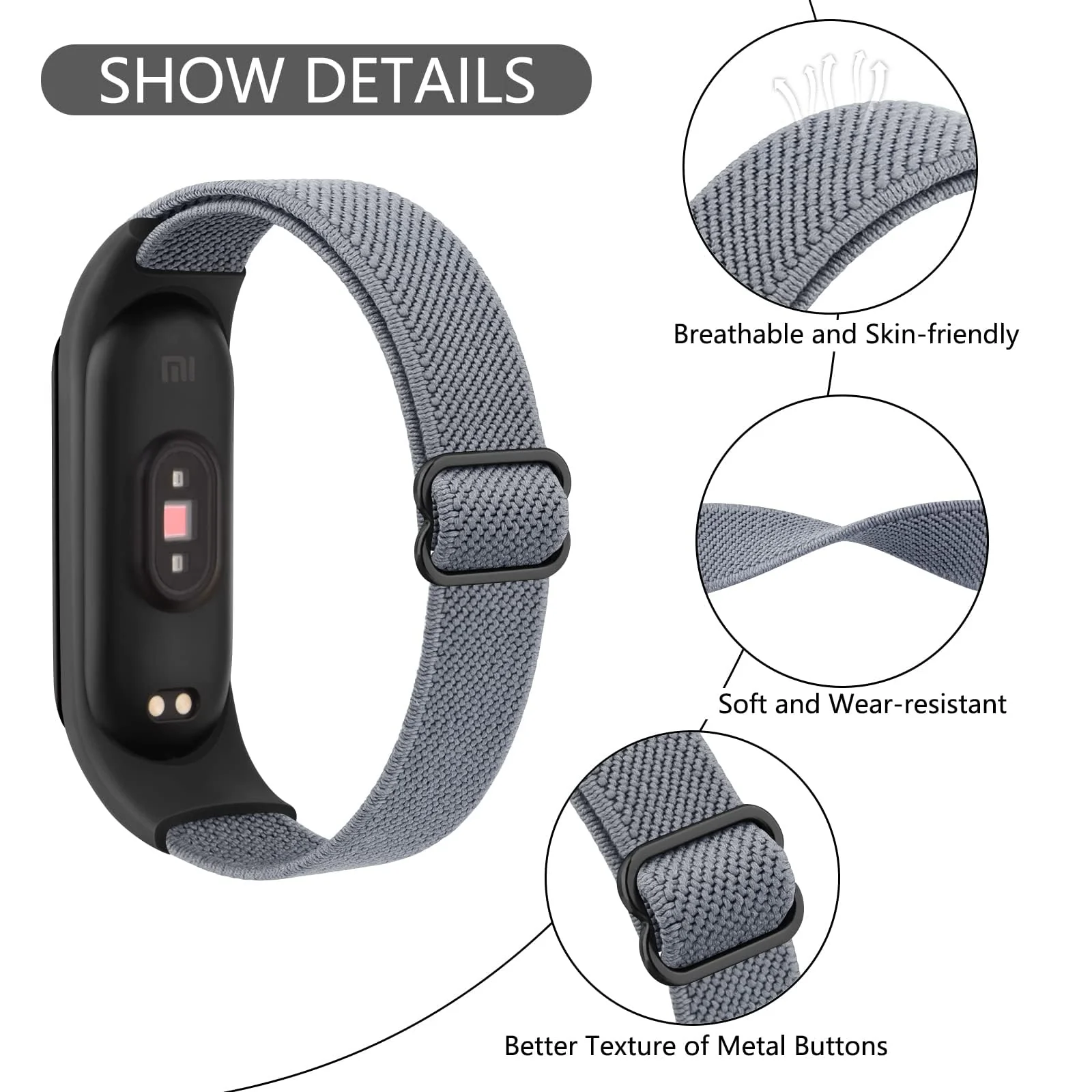 DL3 Mobilak Nylon Loop Stretchy Strap for Xiaomi Mi Band 7/Mi Band 6/Mi Band 5/Mi Band 4/Mi Band 3, Adjustable Elastic Sport Band for Mi Band 7 6 5 4 3, Strap Smart Watch Accessories (Denim) - Denim Blue