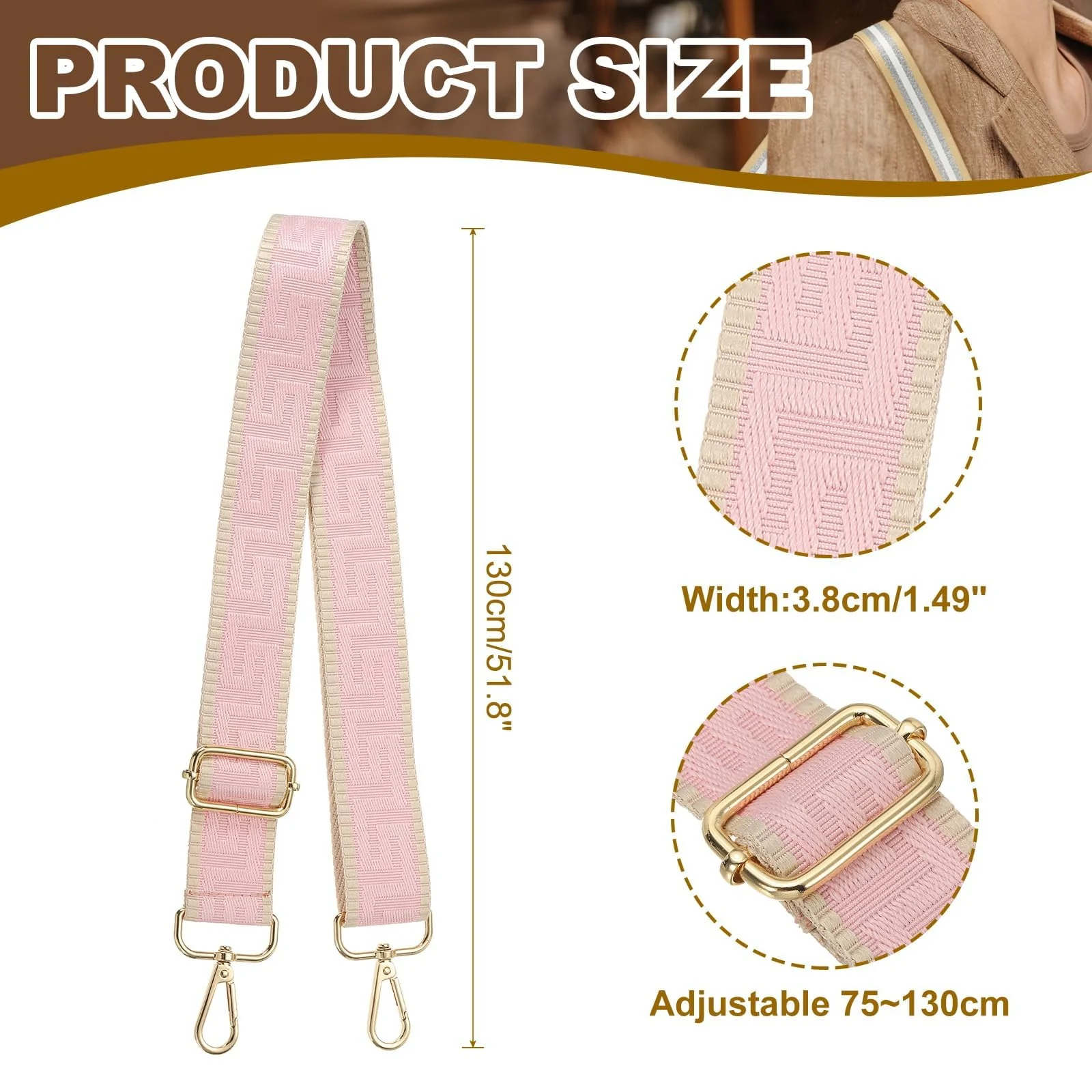 DL3 Mobilak Adjustable Wide Crossbody Bag Strap for Women, Replacement Shoulder Strap for Handbags, Totes & Purses with Elegant Embroidered Pattern and Metal Hooks - Green/White/Black