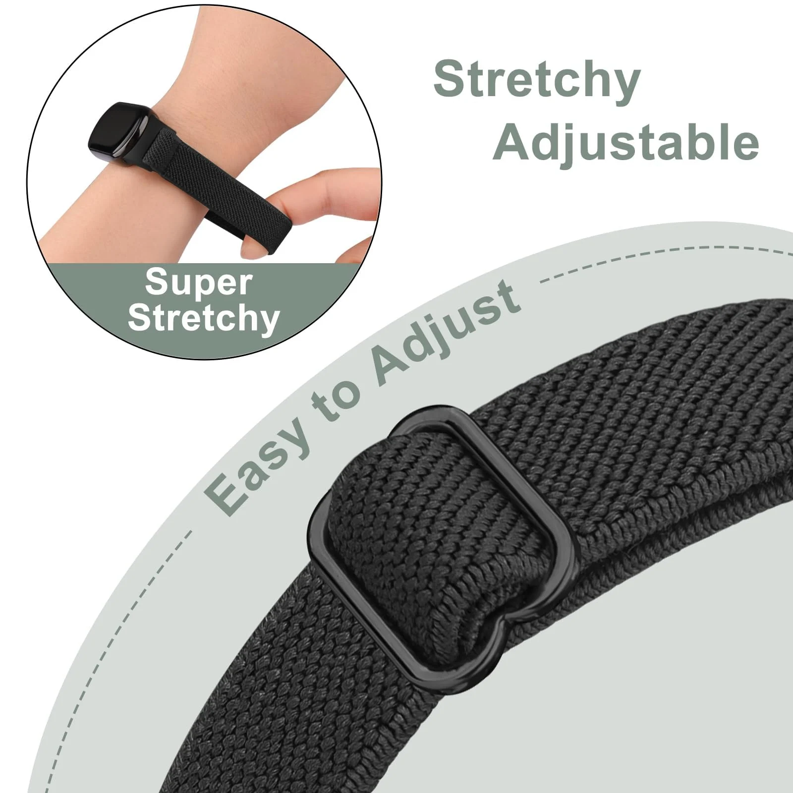 DL3 Mobilak Strap for Xiaomi Mi Band 10 / Xiaomi Mi Band 9 / Xiaomi Mi Band 8, Elastic Nylon Straps, Adjustable Breathable Replacement Bracelet for Xiaomi Smart Band 8/9/10 for Women Men - Black