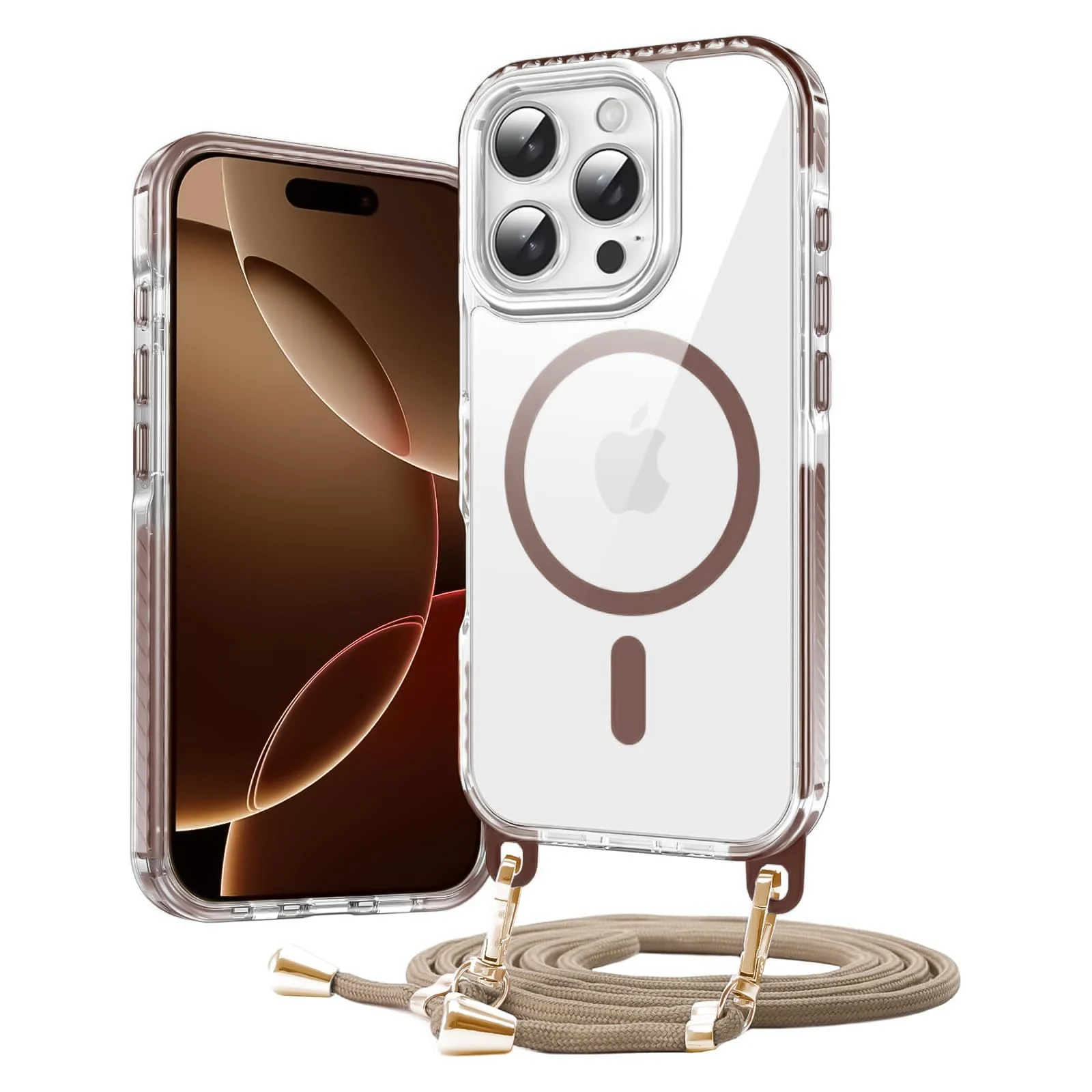 DL3 Mobilak Rugged Protective Case for iPhone 16 Pro Max, Compatible with MagSafe accessories, Supports wireless charging, Shock-absorbing protection - Brown