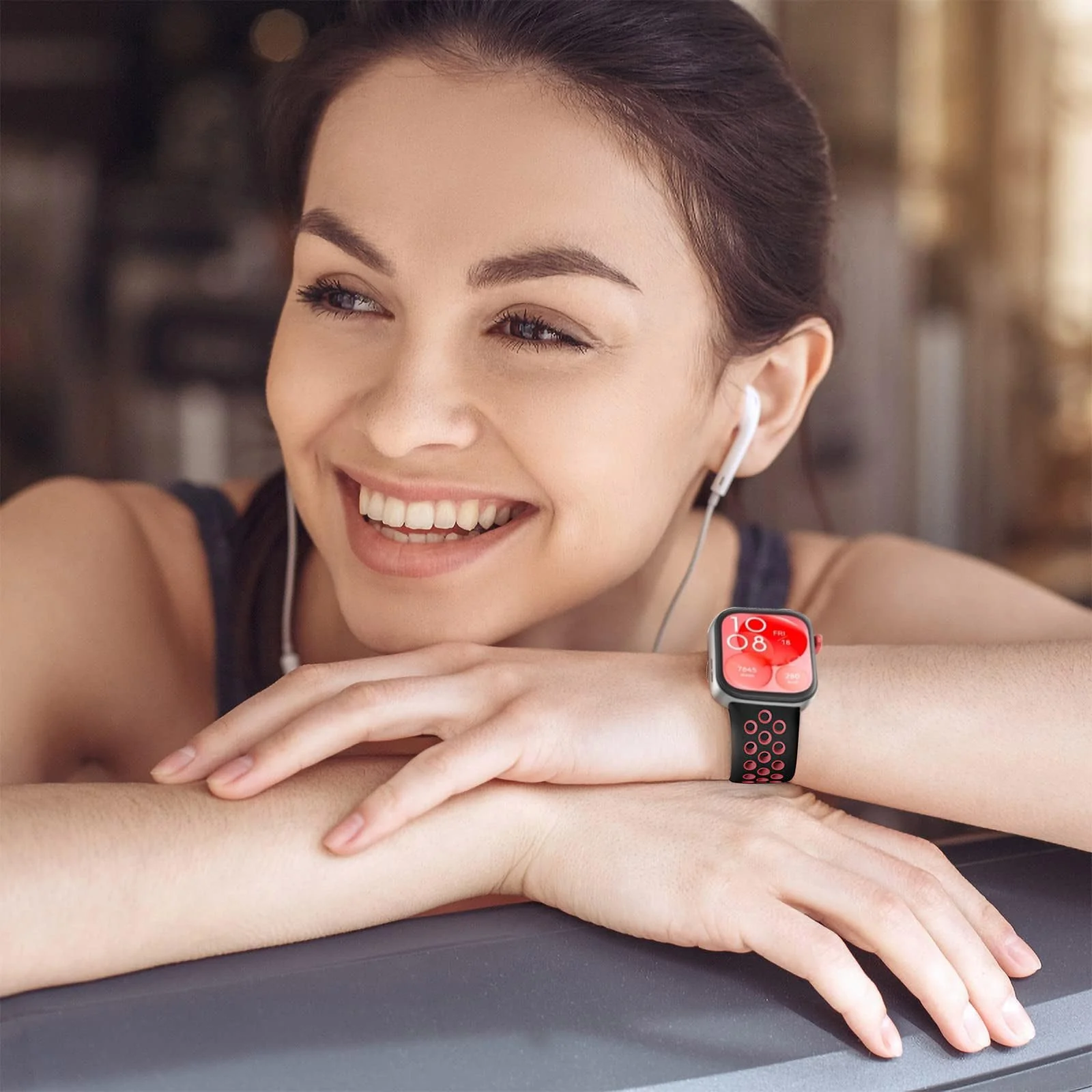 DL3 Mobilak Silicone Strap for Huawei Watch Fit 3, [Breathable] Soft Silicone Sport Wristband Bracelet Replacement Strap, Two-tone Strap, Adjustable Design, for Huawei Watch Fit3 - Black Red