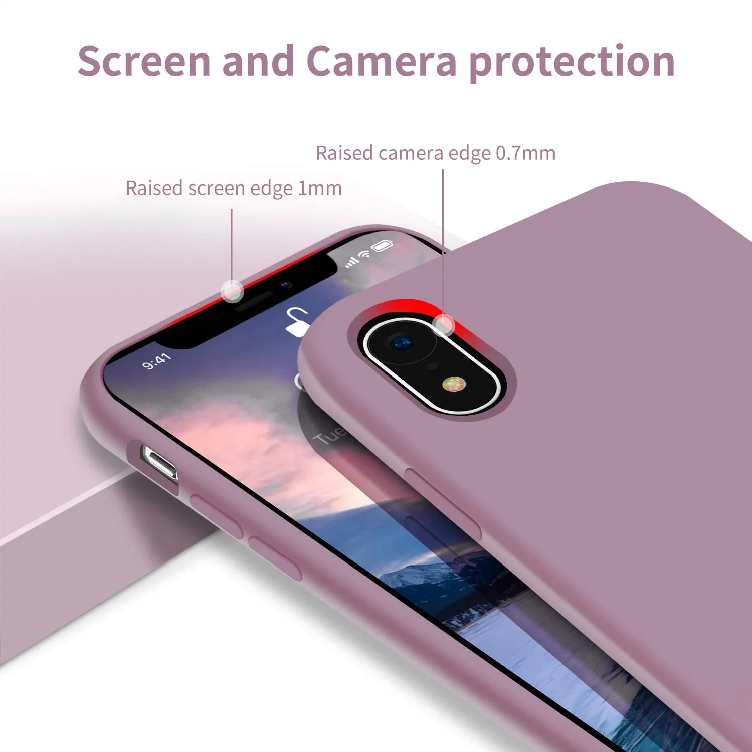 DL3 Mobilak Liquid Silicone Protective Case with Soft Microfiber Lining for iPhone XR - Lilac Purple