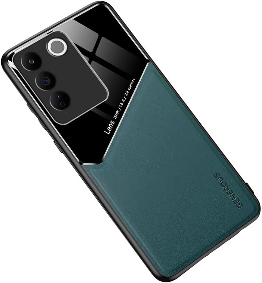 DL3 Mobilak Leather and PC Protective Case for vivo V27e / vivo S16e, Built-in magnetic car-mount support, Shock-absorbing protection, Raised edges around the screen and camera - Green