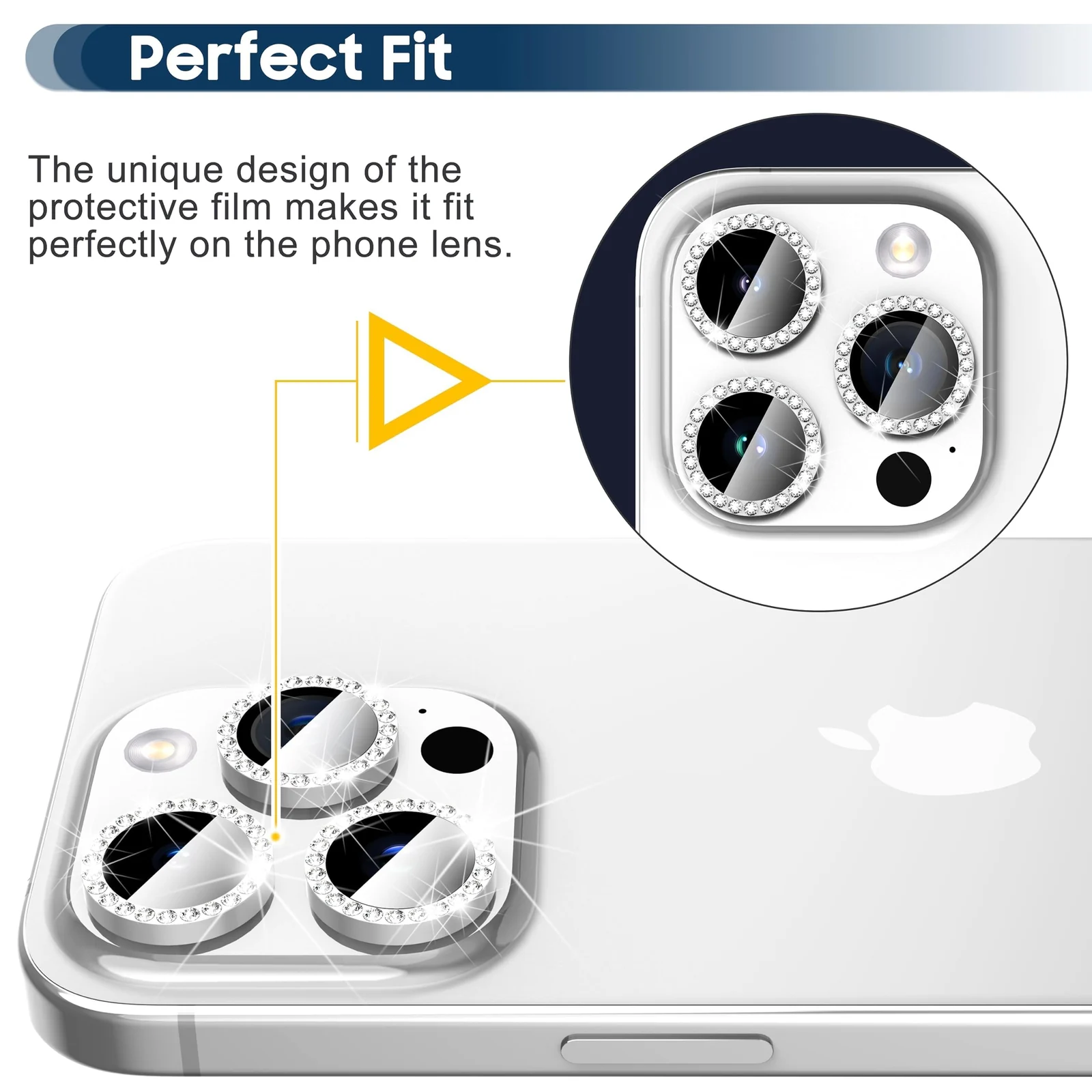 DL3 Mobilak Camera Lens Protector For iPhone 15 Pro/iPhone 15 Pro Max, [Keep Original Shooting] Tempered Glass Screen Protector Metal Individual Camera Cover, Case Friendly - Diamond Silver