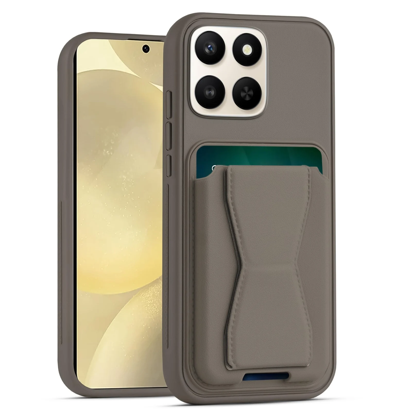 Dl3 Mobilak Leather Wallet Case Compatible with Honor X6C, Leather Back Cover With TPU Frame, Shockproof Protective Phone Case with Card Holder Stand (Gray)