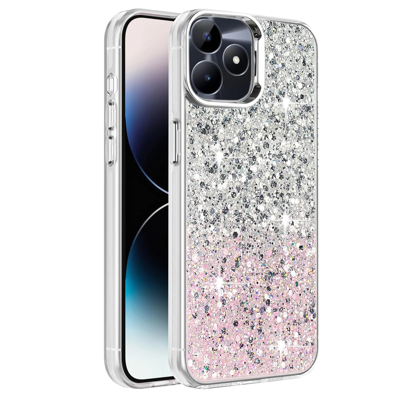 DL3 Mobilak Glitter Rhinestone Protective Case for realme C53 / realme C51 / realme Note 50 with Shockproof Design - White Pink