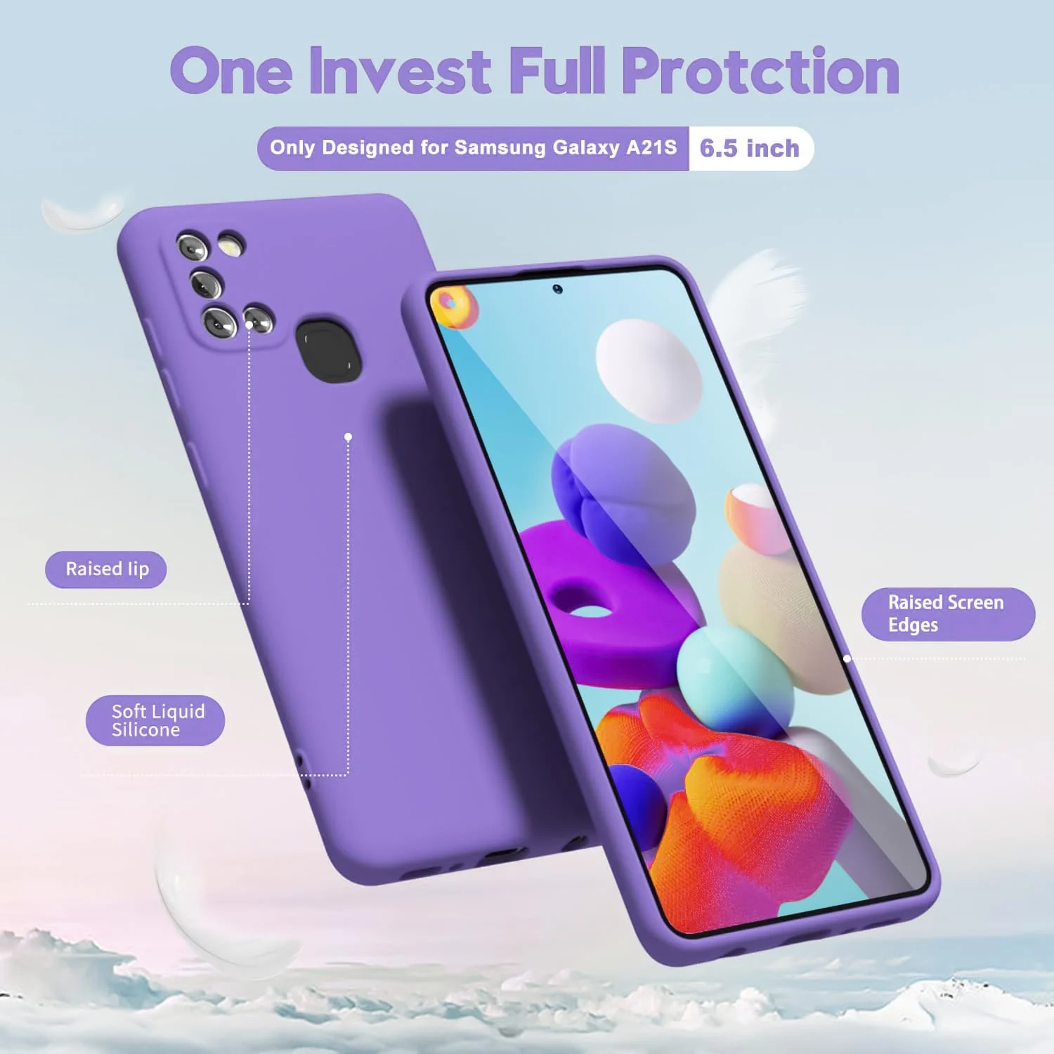 DL3 Mobilak Soft Silicone Protective Case for Samsung Galaxy A21s with Microfiber Lining and Shockproof Design - Light Purple
