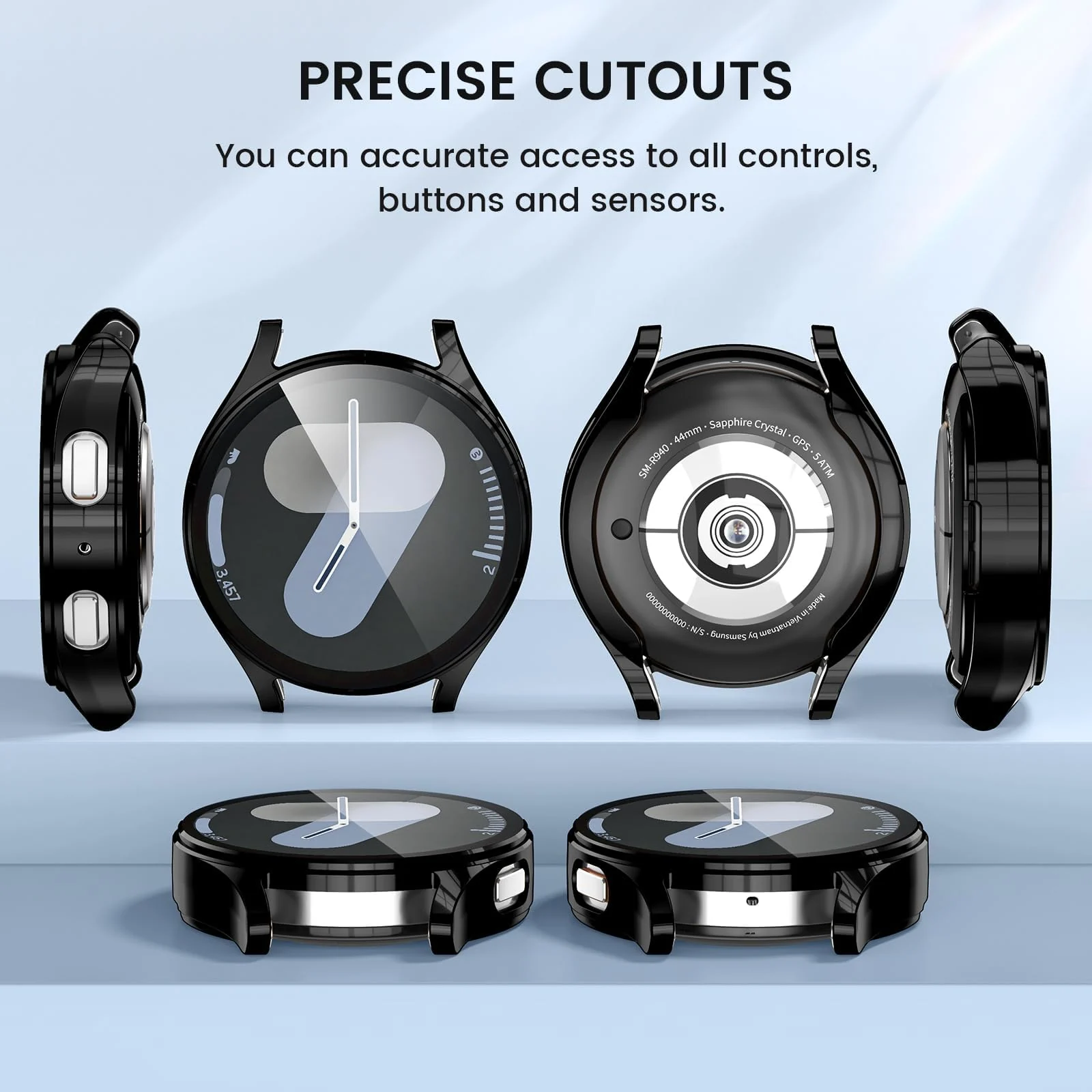 DL3 Mobilak Case for Samsung Galaxy Watch 7 44mm, with Built in Screen Protector, TPU Watch Case, [Full Coverage], Shockproof Cover, High Definition Cover, Protective Case for Watch7 44 mm - Black