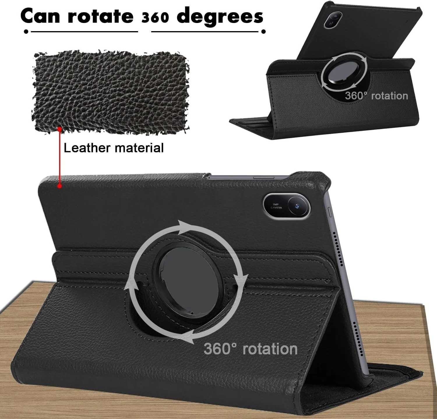 DL3 Mobilak Protective Cover for Huawei MatePad SE 11 inch 2024, 360° Rotatable Smart Stand, Leather Folio Flip Cover with Multi-Angle Viewing, Auto Wake Sleep - Black