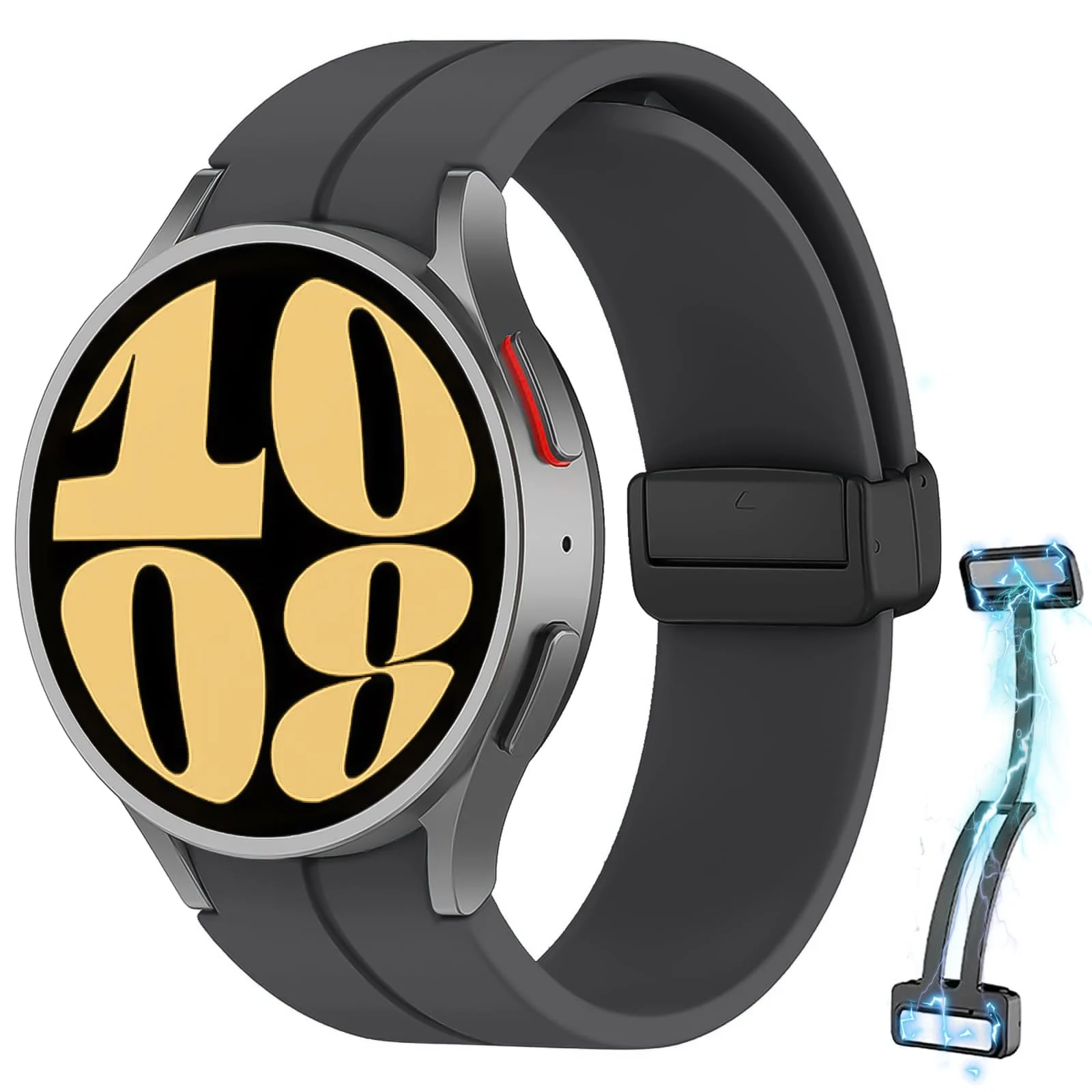 DL3 MOBILAK Magnetic for Samsung Galaxy Watch 6/5/4 Band 40mm 44mm/Galaxy Watch 6 Classic Bands 47mm 43mm/watch 4 Classic 46mm 42mm,Silicone Strap for Samsung Watch 5 Pro 45mm,No Gap Buckle - Space Grey