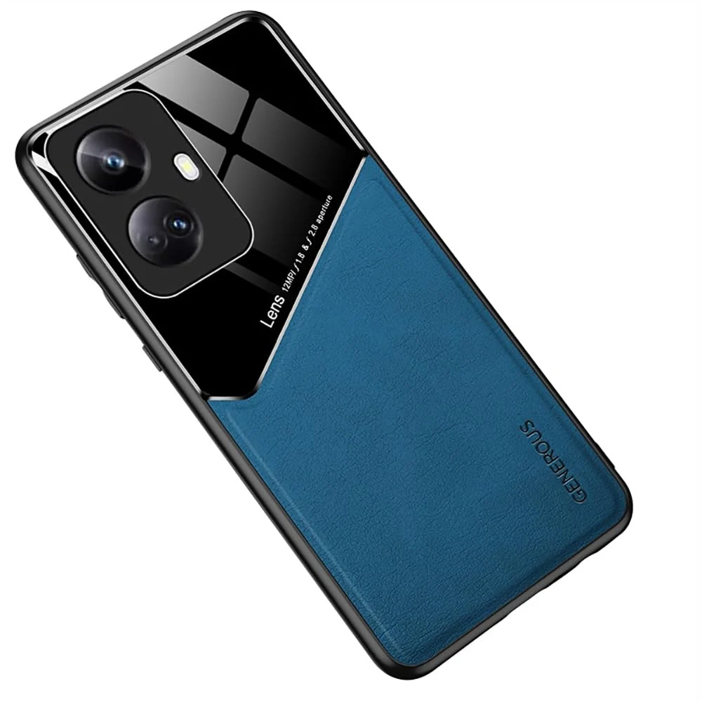 DL3 Mobilak Leather and PC Protective Case for realme 10 Pro + / realme 10 Pro Plus, Built-in magnetic car-mount support, Shock-absorbing protection, Raised edges around the screen and camera - Blue