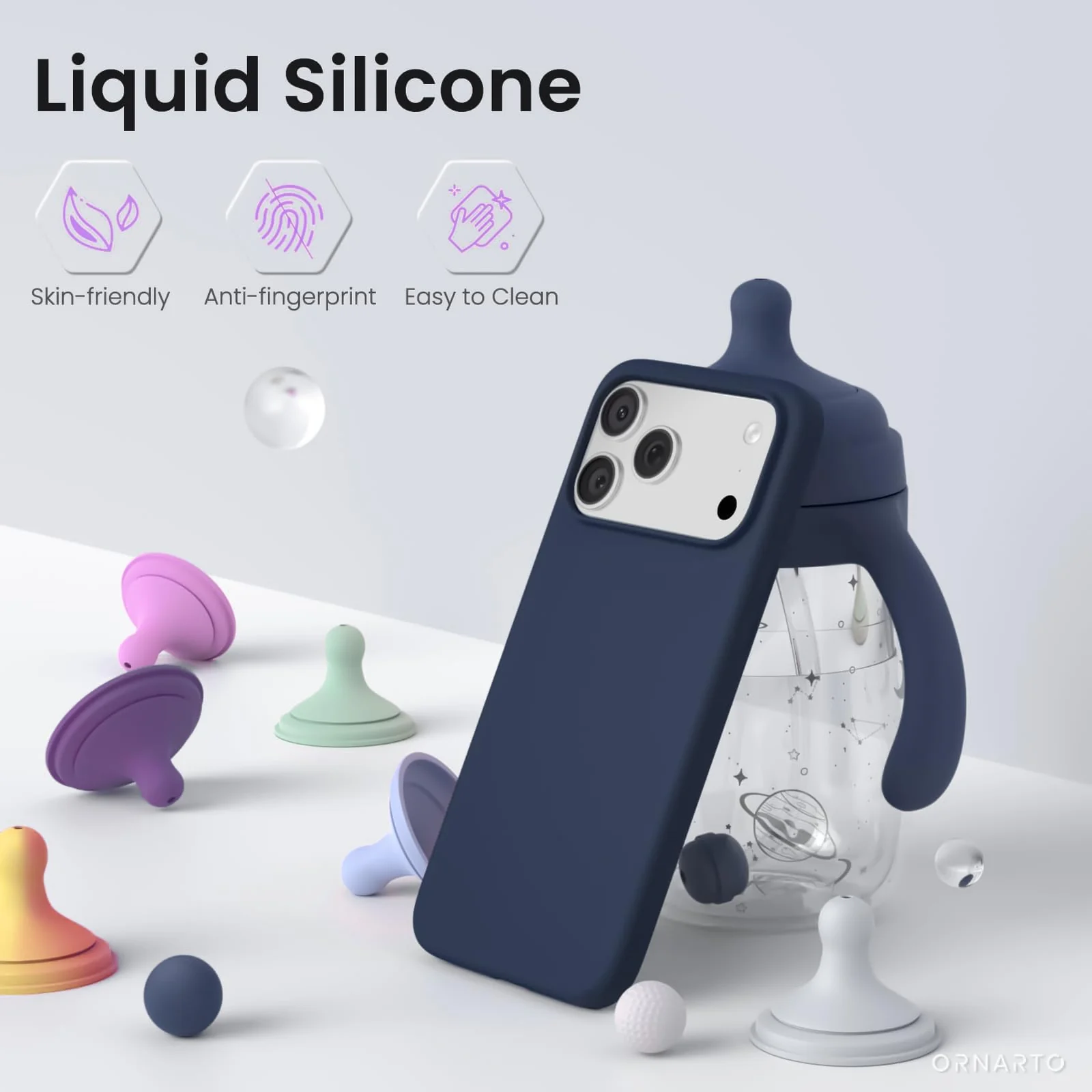 DL3 Mobilak Liquid Silicone Protective Case for iPhone 17 Pro 6.3-Inch with Microfiber Lining and Shockproof Design - Dark Blue