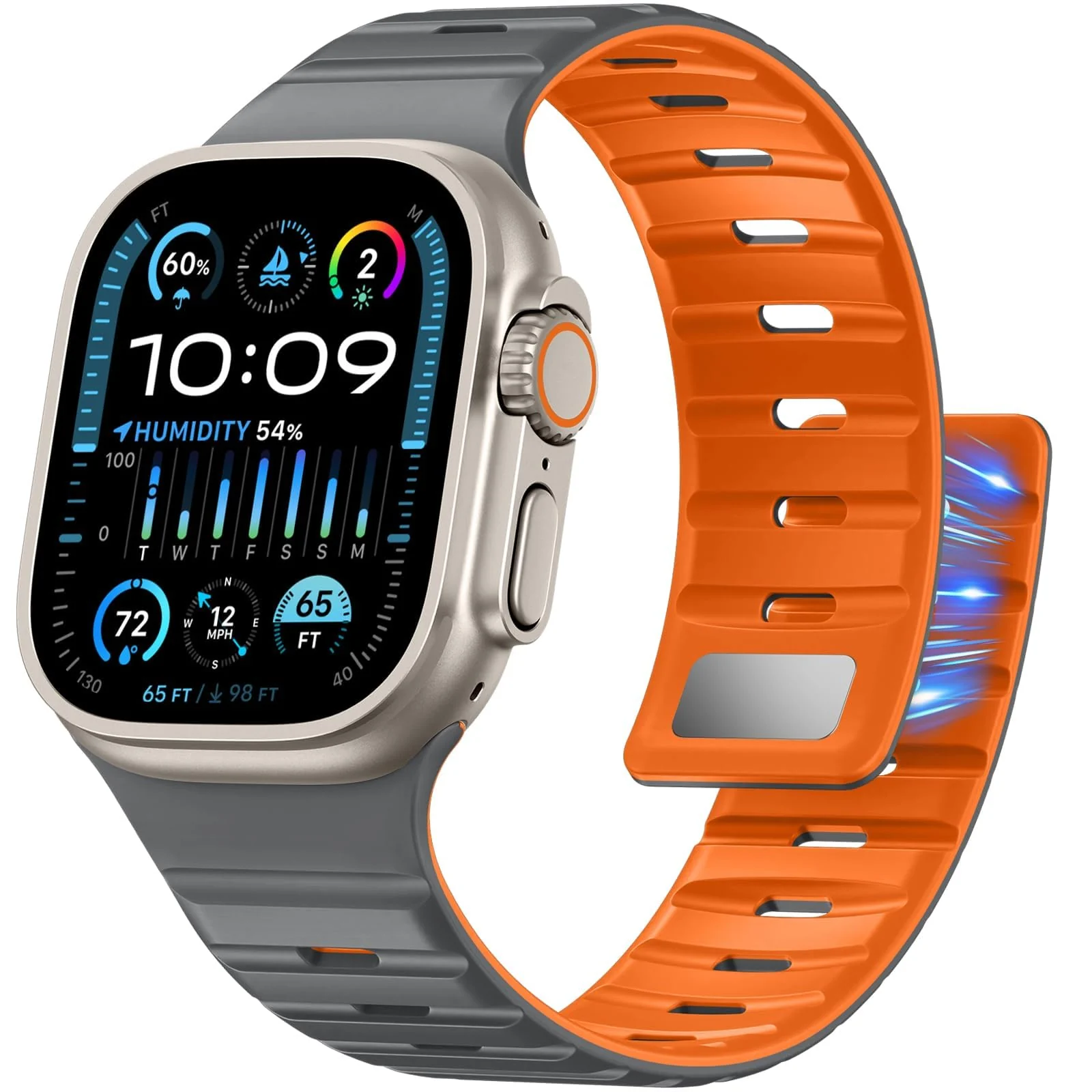DL3 MOBILAK Adjustable Silicone Sports Watch Strap for 49MM - Gray/Orange
