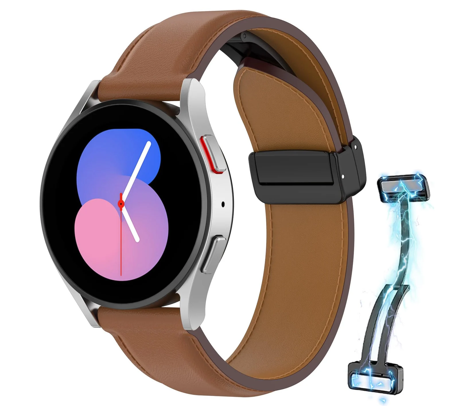 DL3 Mobilak Leather Bands 22MM Compatible with Samsung Galaxy Watch3 45mm/Galaxy 46mm/Gear S3, Leather Magnetic Buckle Design Strap Compatible with Huawei Watch GT4 GT3 46MM/GT2E/GT2 Pro/GT - Brown