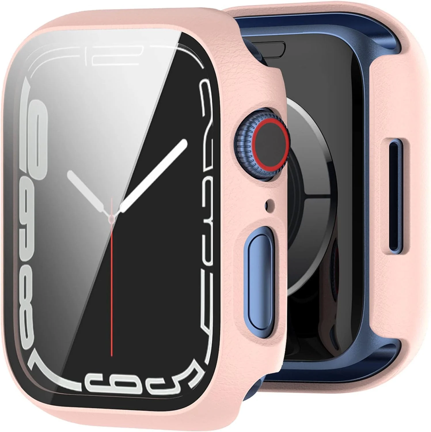 DL3 Mobilak Hard Case Designed for Apple Watch Series 9/8/7 45mm, Built-in 9H [HD Clear] Tempered Glass Screen Protector, [Full Protection] Slim Cover for iWatchSeries 9/8/7 45mm - Pink