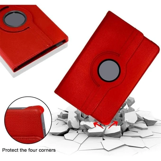 DL3 Mobilak Protective Cover for v, 360° Rotatable Smart Stand, Leather Folio Flip Cover with Multi-Angle Viewing, Auto Wake Sleep - Red