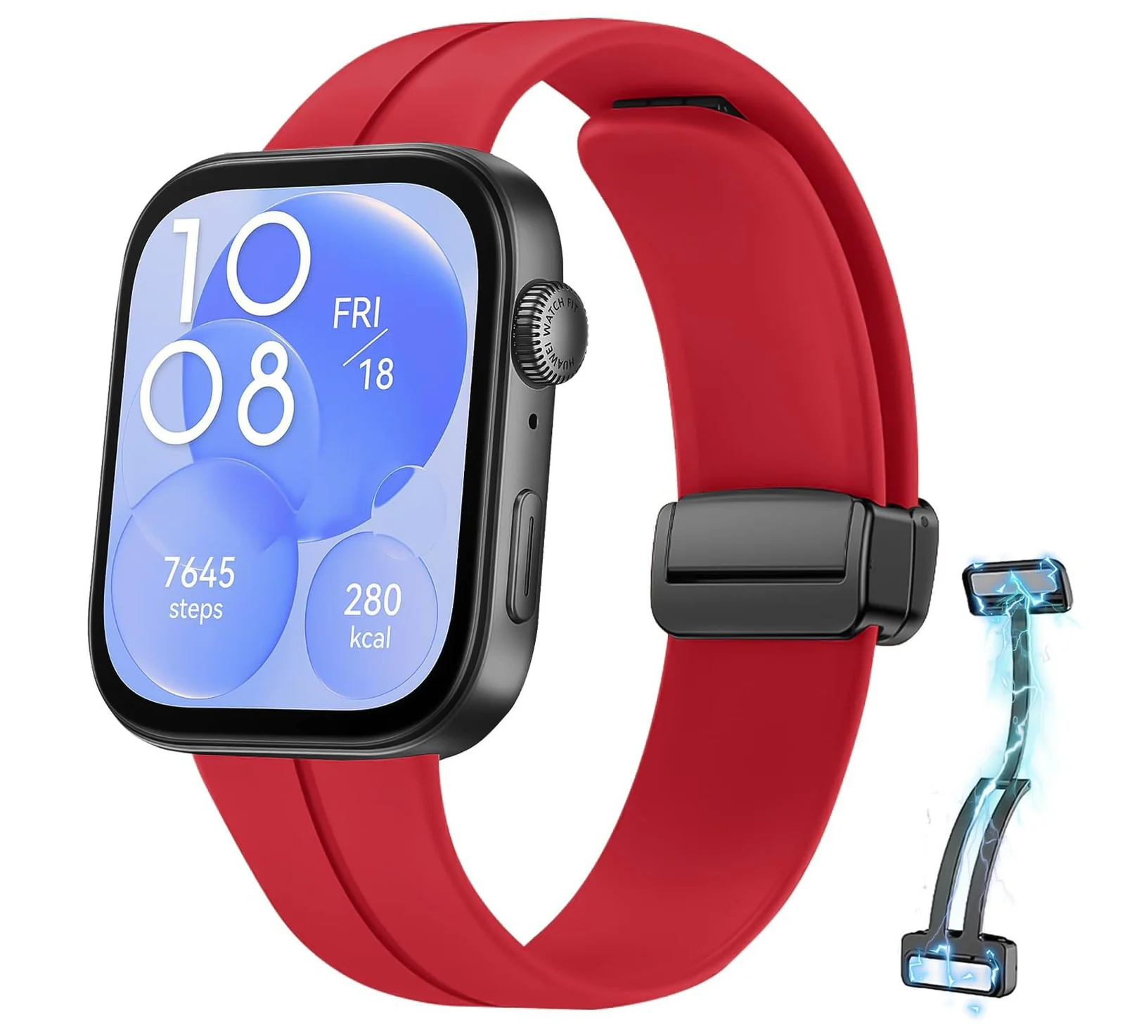 DL3 Mobilak Silicone Strap Compatible with Huawei Watch Fit 3/Watch Fit 4 Pro/Fit 4 Magnetic Metal Stainless Buckle Sport Silicone Strap, Band Quick Release Soft Replacment Wristband - Red