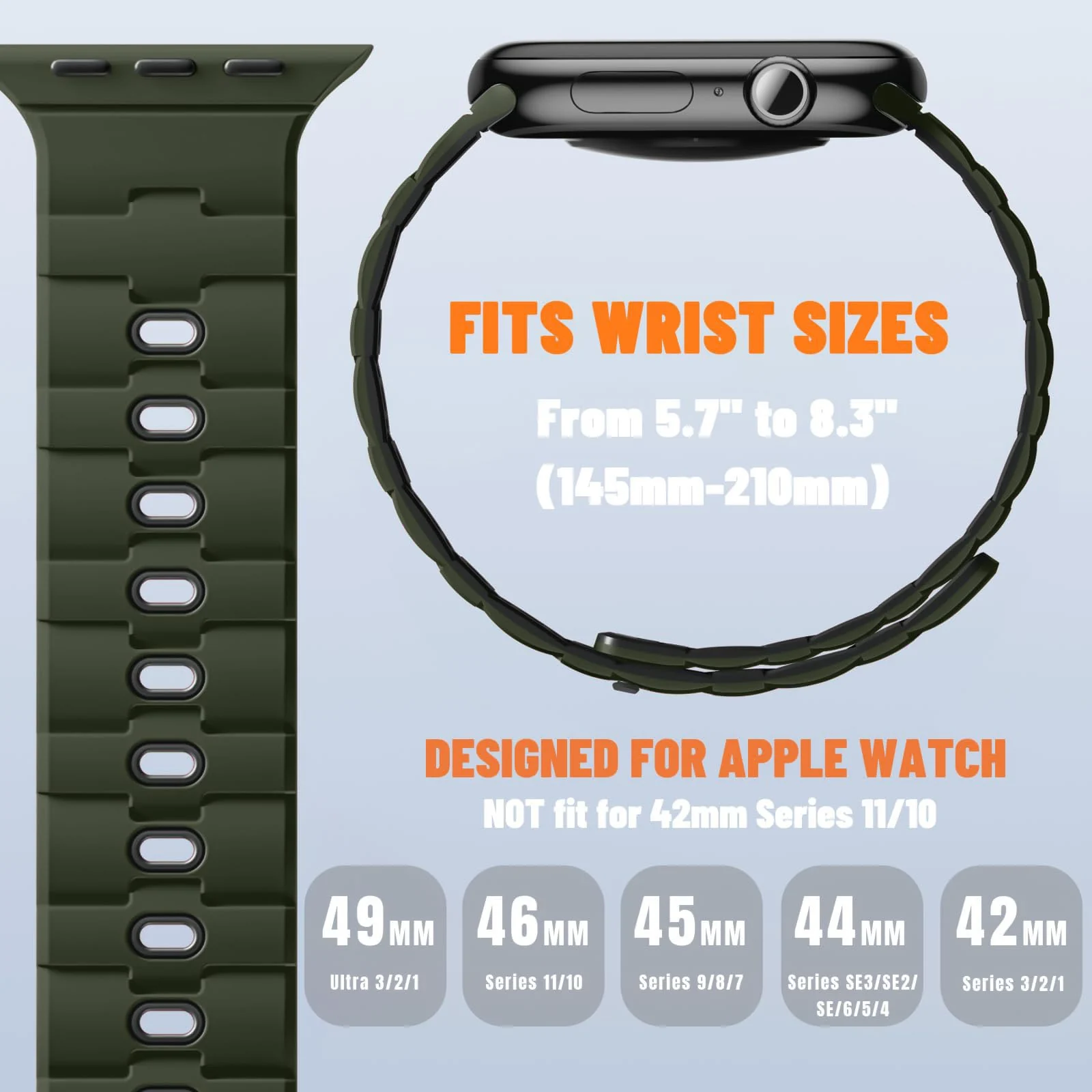 DL3 MOBILAK Adjustable Silicone Sports Watch Strap for 49MM - A-Green/Black