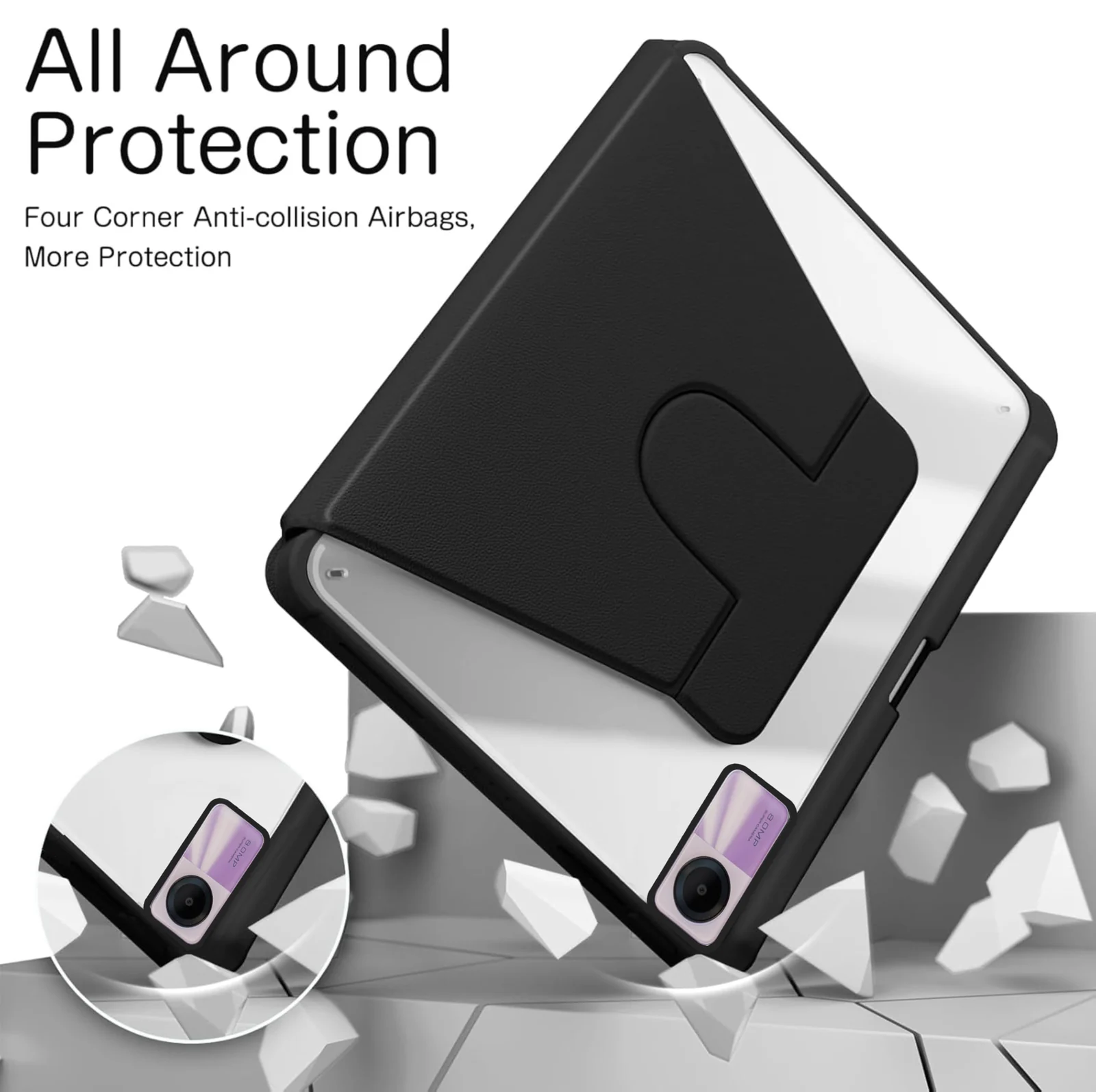 DL3 Mobilak Case for Xiaomi Redmi Pad SE 11 inch Tablet 2023, 360° Rotation Multi-angle Stand Slim Cover PU leather + Transparent Acrylic case with Pen Holder Auto Wake/Sleep - Black
