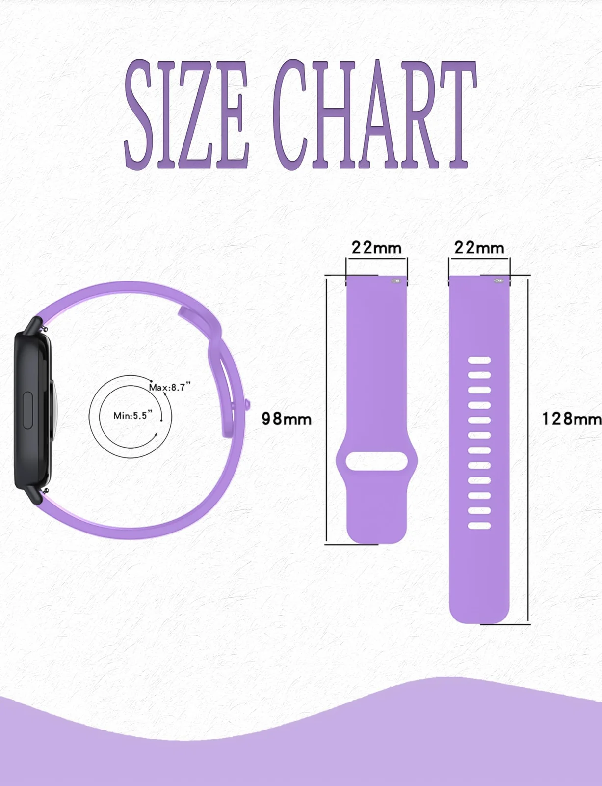 DL3 Mobilak Strap for Xiaomi Redmi Watch 5 Active/Redmi Watch 5 Lite, 22mm Adjustable Quick Release Silicone Replacement Watch Band Straps Wristbands Bracelet for Women Men - Purple